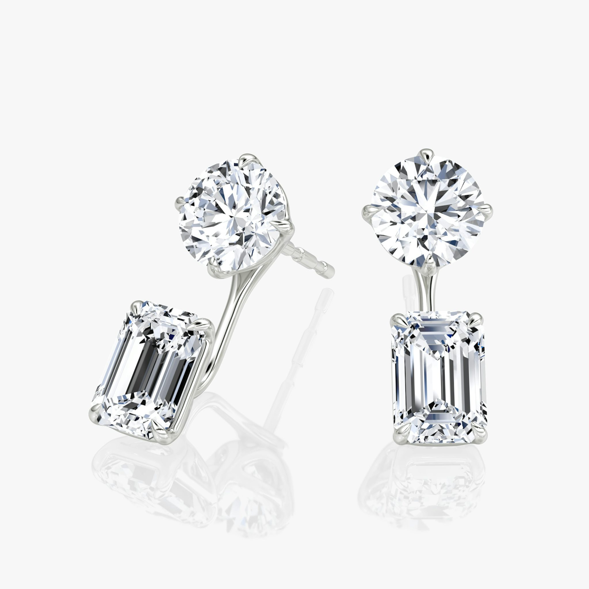 Solitaire Stud & Ear Jacket | 14k | White Gold | bottomDiamondShape: Emerald | topDiamondShape: Round Brilliant | caratWeight: 2ct