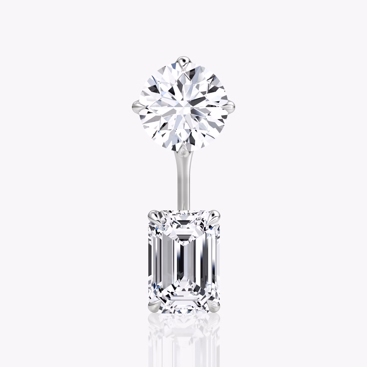 Solitaire Stud & Ear Jacket | 14k | White Gold | bottomDiamondShape: Emerald | topDiamondShape: Round Brilliant | caratWeight: 2ct