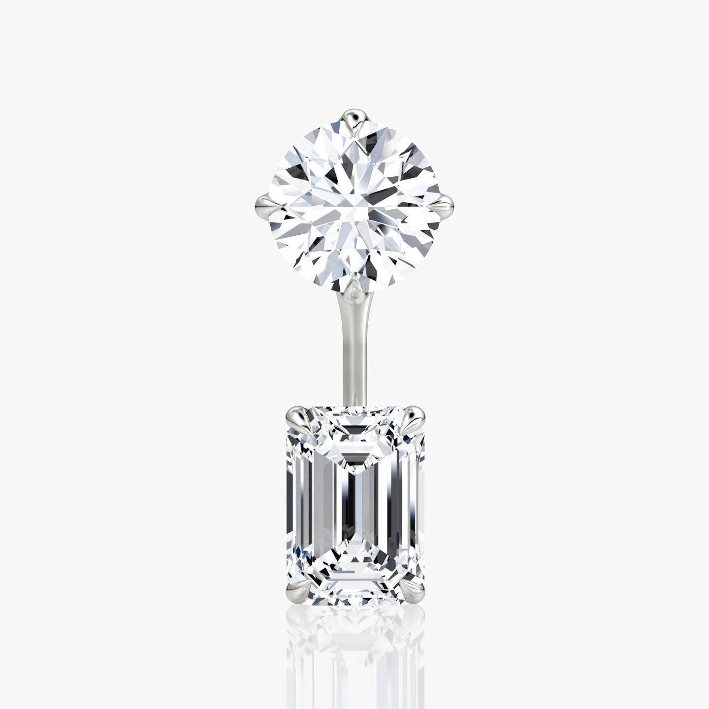 Solitaire Stud & Ear Jacket | 14k | White Gold | bottomDiamondShape: Emerald | topDiamondShape: Round Brilliant | caratWeight: 2ct