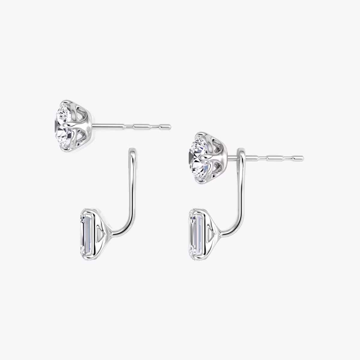 Solitaire Stud & Ear Jacket | 14k | White Gold | bottomDiamondShape: Emerald | topDiamondShape: Round Brilliant | caratWeight: 2ct