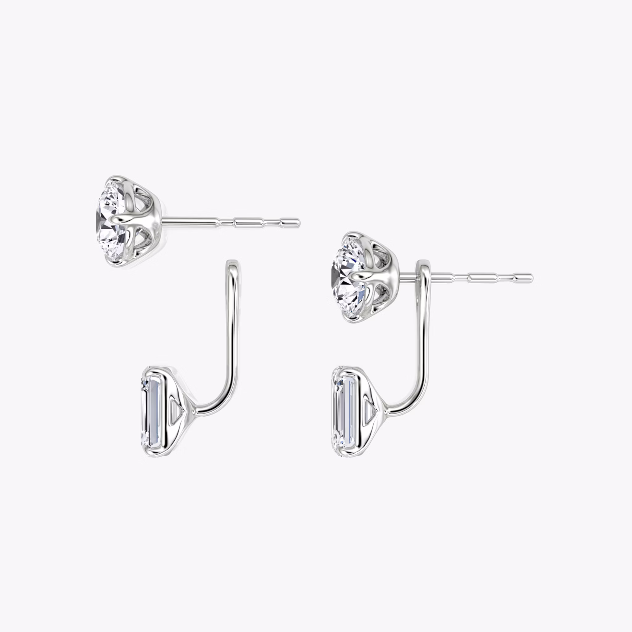 Solitaire Stud & Ear Jacket | 14k | White Gold | bottomDiamondShape: Emerald | topDiamondShape: Round Brilliant | caratWeight: 2ct