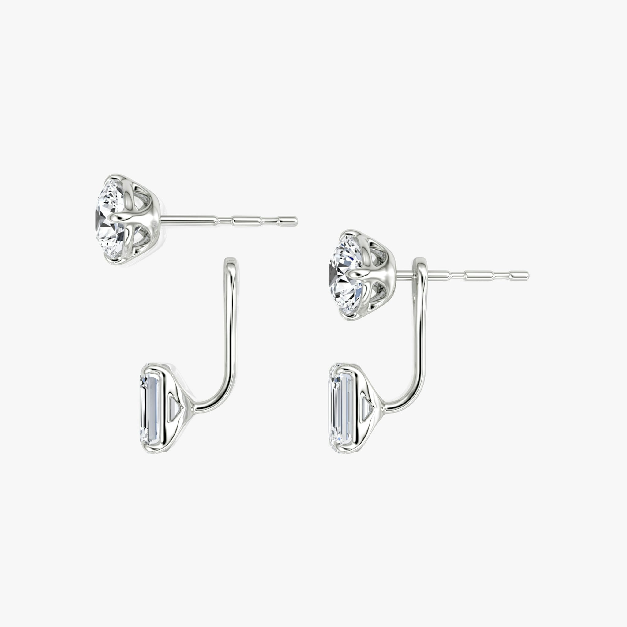 Solitaire Stud & Ear Jacket | 14k | White Gold | bottomDiamondShape: Emerald | topDiamondShape: Round Brilliant | caratWeight: 2ct