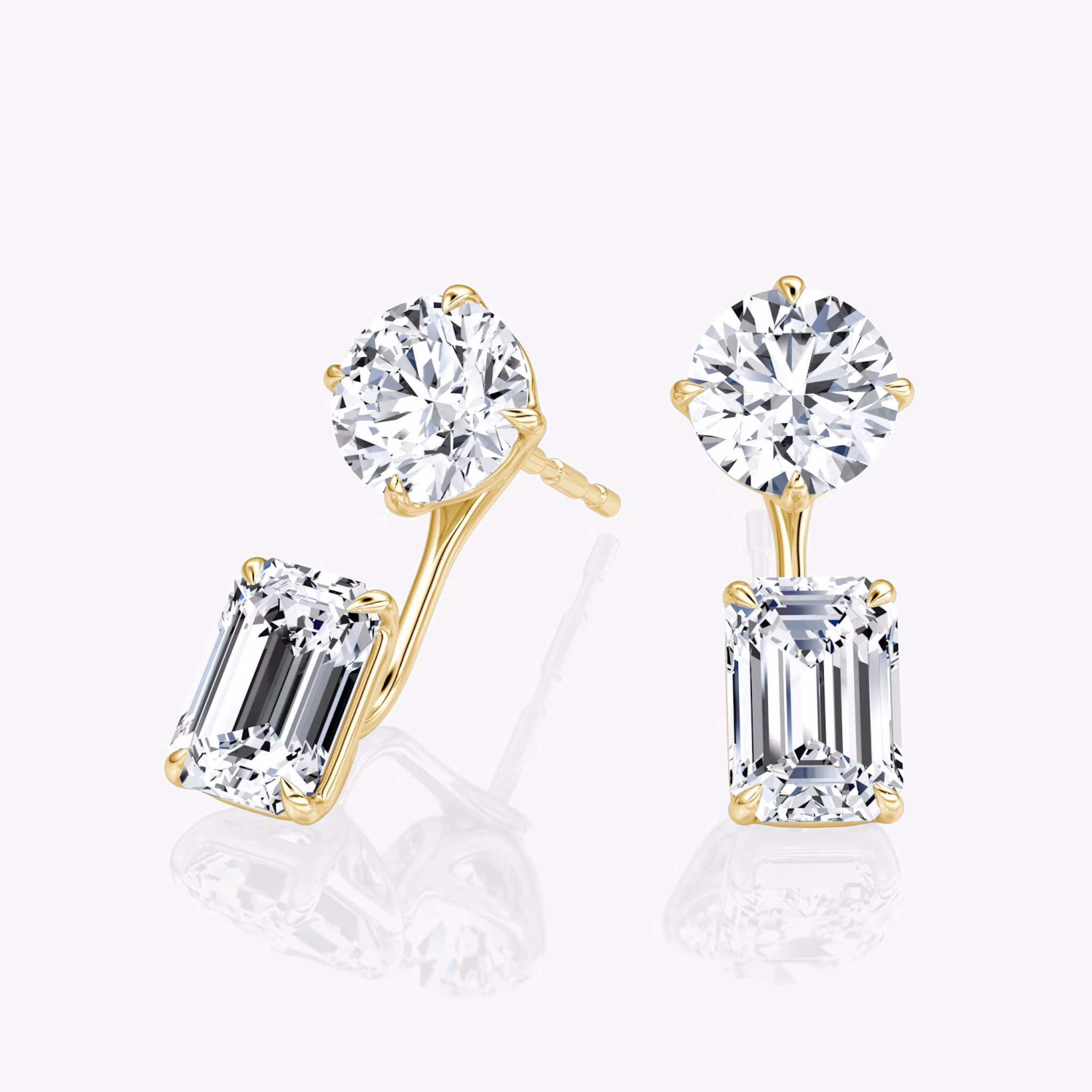 Solitaire Stud & Ear Jacket | 14k | Yellow Gold | bottomDiamondShape: Emerald | topDiamondShape: Round Brilliant | caratWeight: 2ct