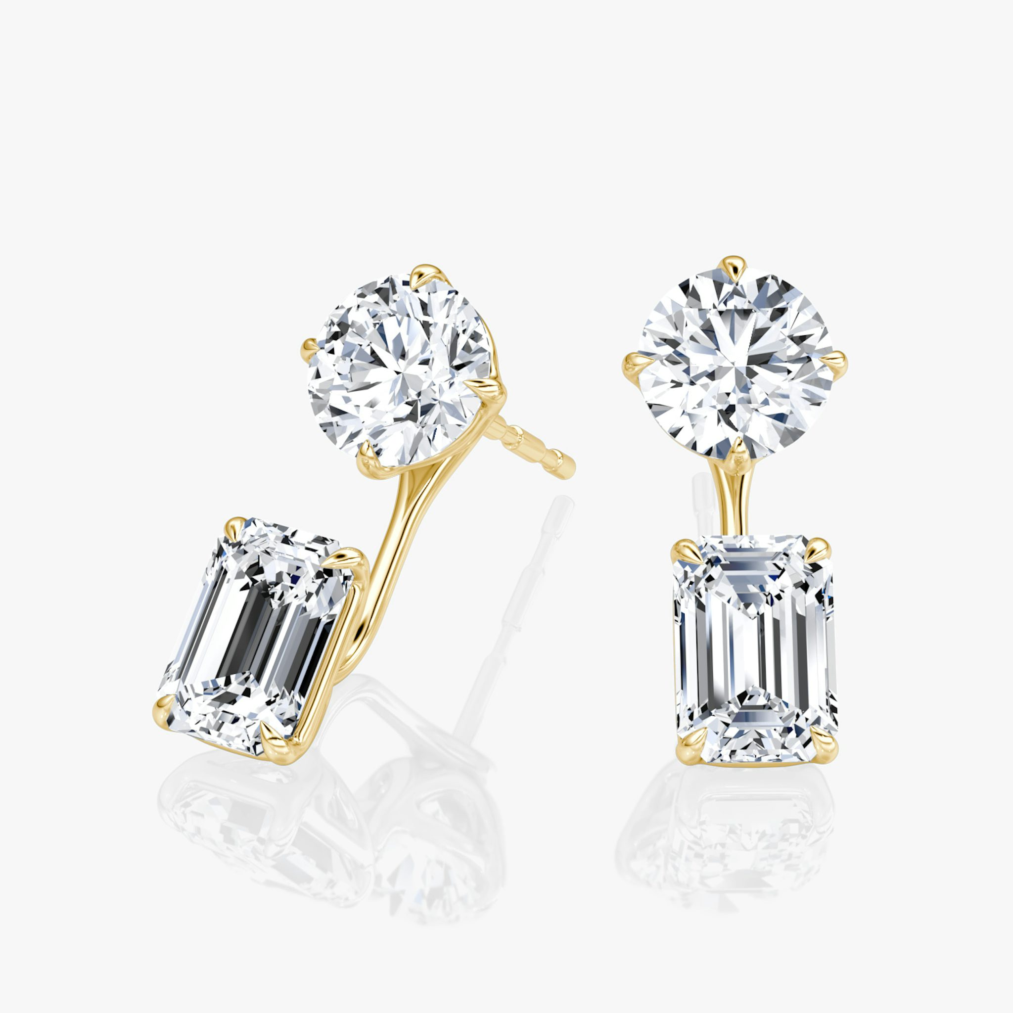 Solitaire Stud & Ear Jacket | 14k | Yellow Gold | bottomDiamondShape: Emerald | topDiamondShape: Round Brilliant | caratWeight: 2ct