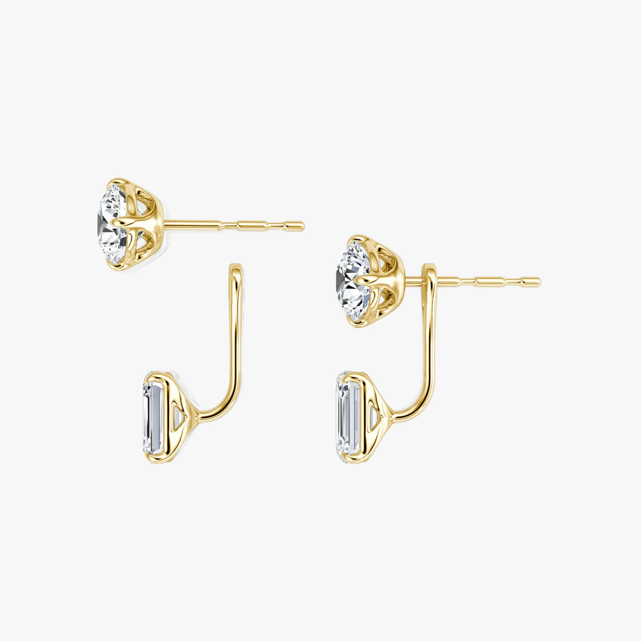 Solitaire Stud & Ear Jacket | 14k | Yellow Gold | bottomDiamondShape: Emerald | topDiamondShape: Round Brilliant | caratWeight: 2ct