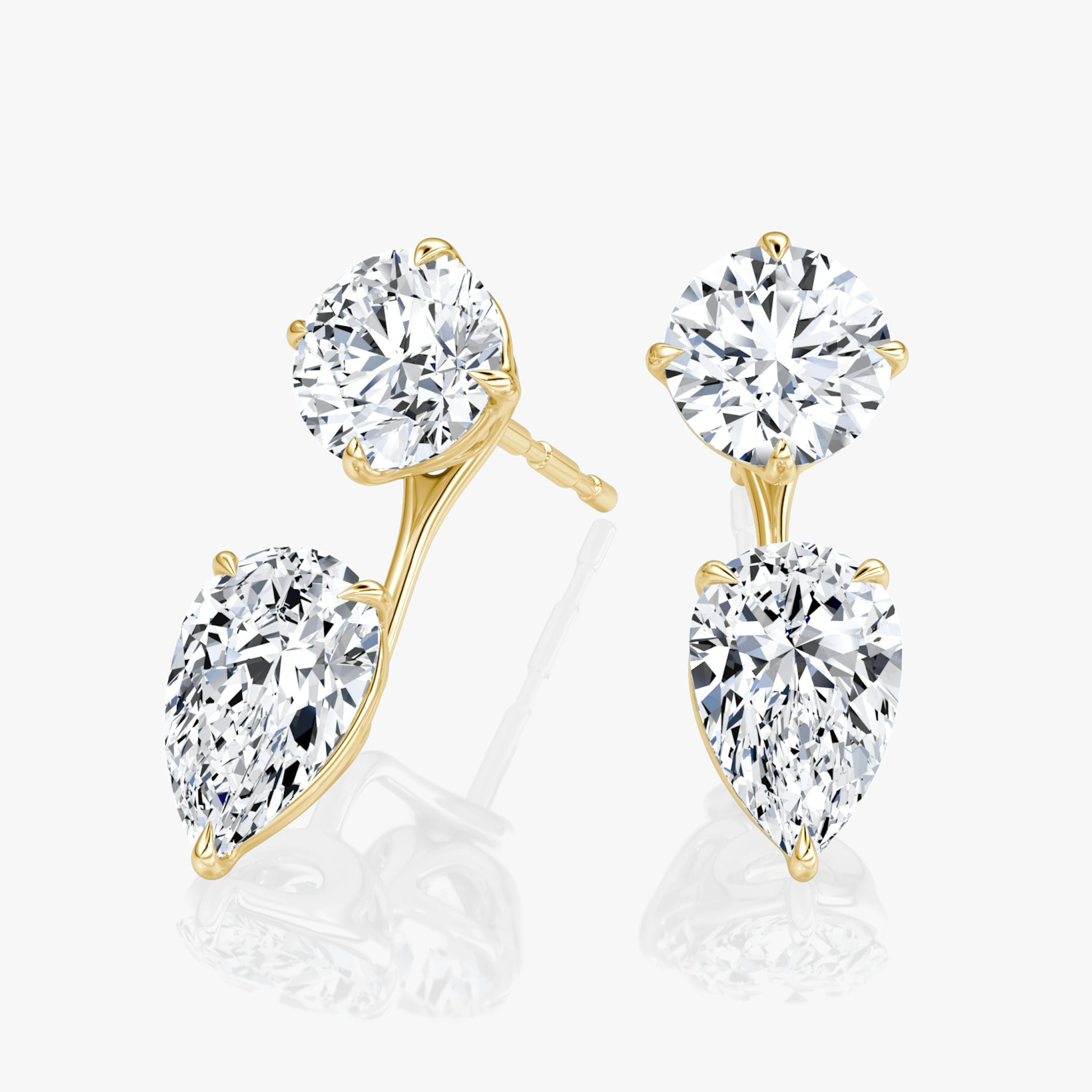 Solitaire Stud & Ear Jacket | 14k | Yellow Gold | bottomDiamondShape: Pear | topDiamondShape: Round Brilliant | caratWeight: 2ct
