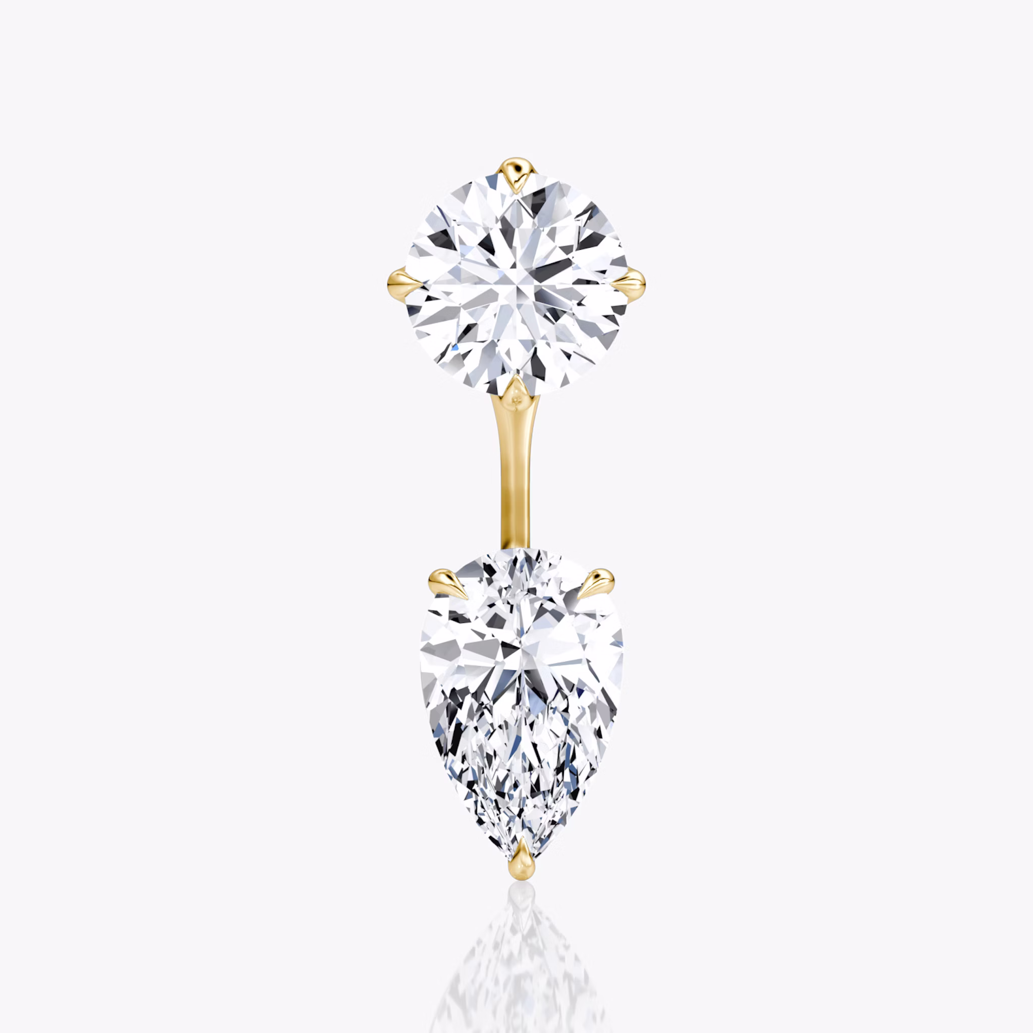 Solitaire Stud & Ear Jacket | 14k | Yellow Gold | bottomDiamondShape: Pear | topDiamondShape: Round Brilliant | caratWeight: 2ct