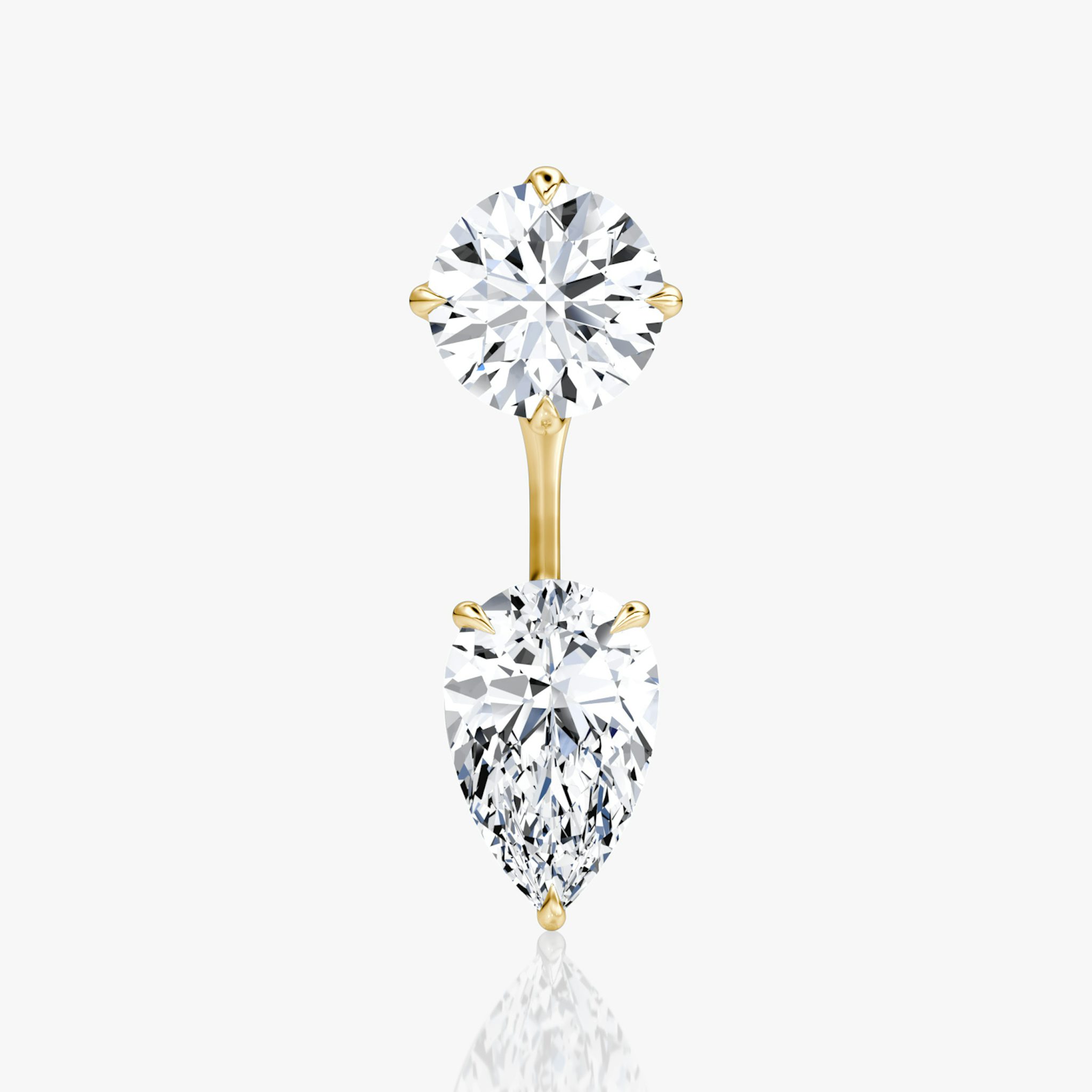 Solitaire Stud & Ear Jacket | 14k | Yellow Gold | bottomDiamondShape: Pear | topDiamondShape: Round Brilliant | caratWeight: 2ct