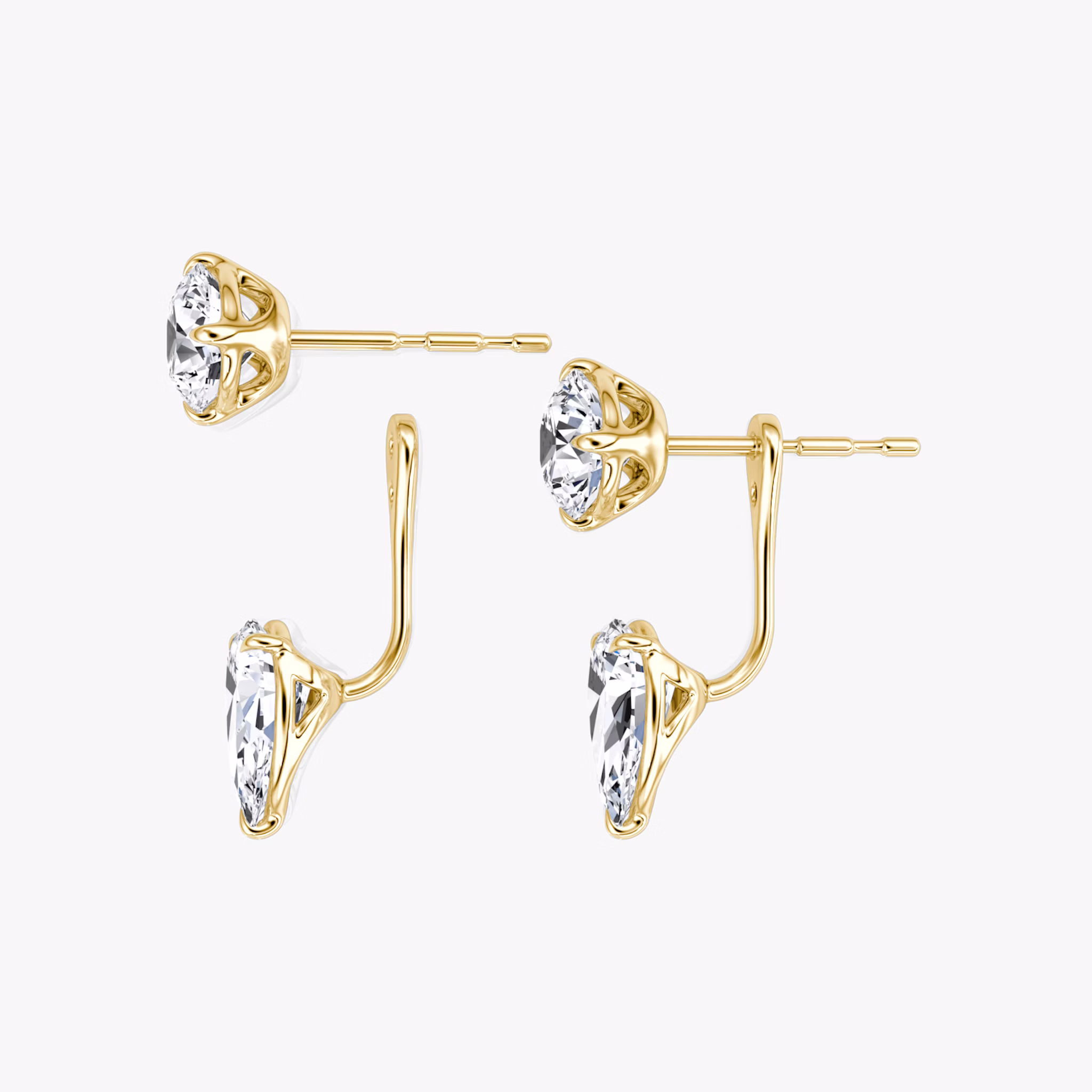 Solitaire Stud & Ear Jacket | 14k | Yellow Gold | bottomDiamondShape: Pear | topDiamondShape: Round Brilliant | caratWeight: 2ct