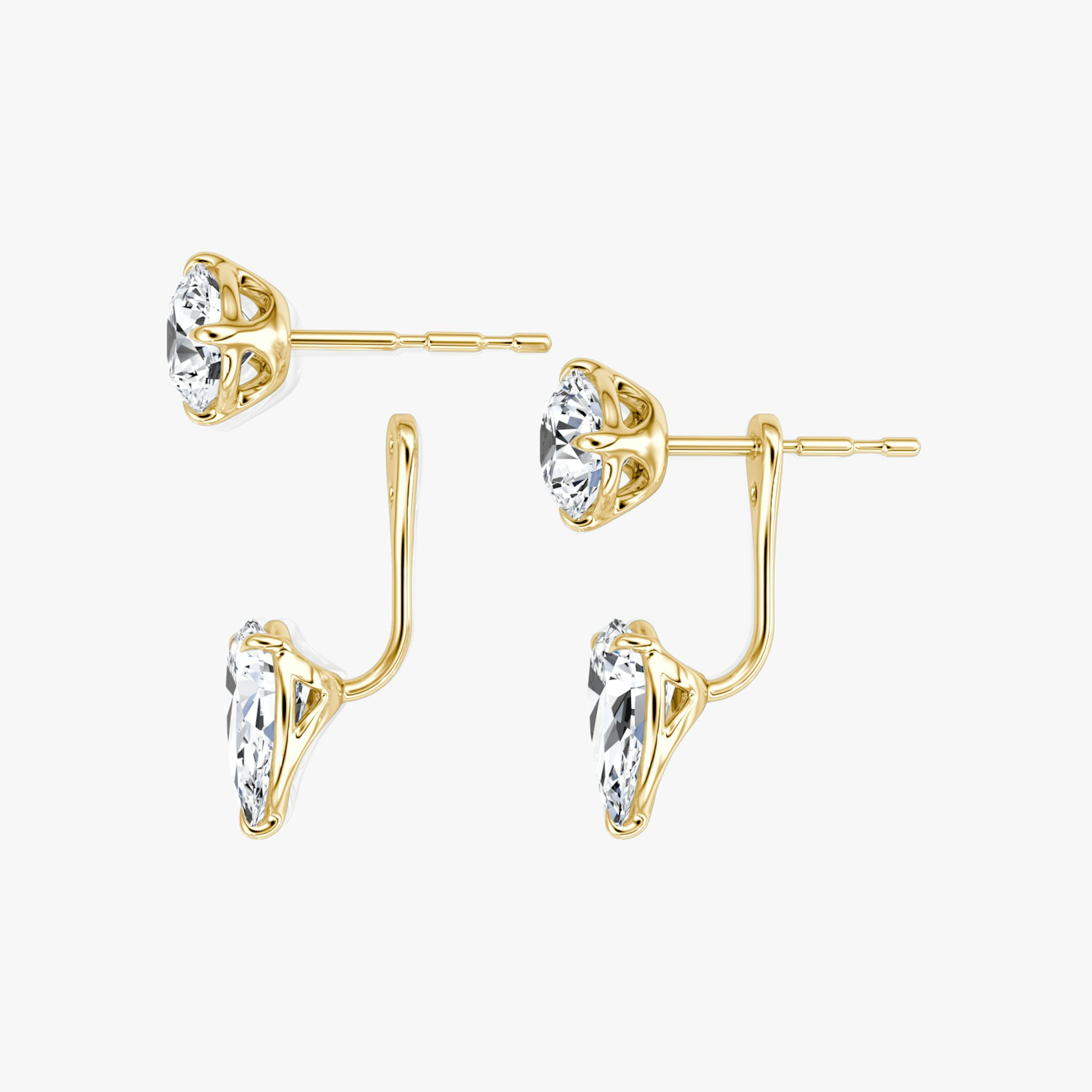 Solitaire Stud & Ear Jacket | 14k | Yellow Gold | bottomDiamondShape: Pear | topDiamondShape: Round Brilliant | caratWeight: 2ct