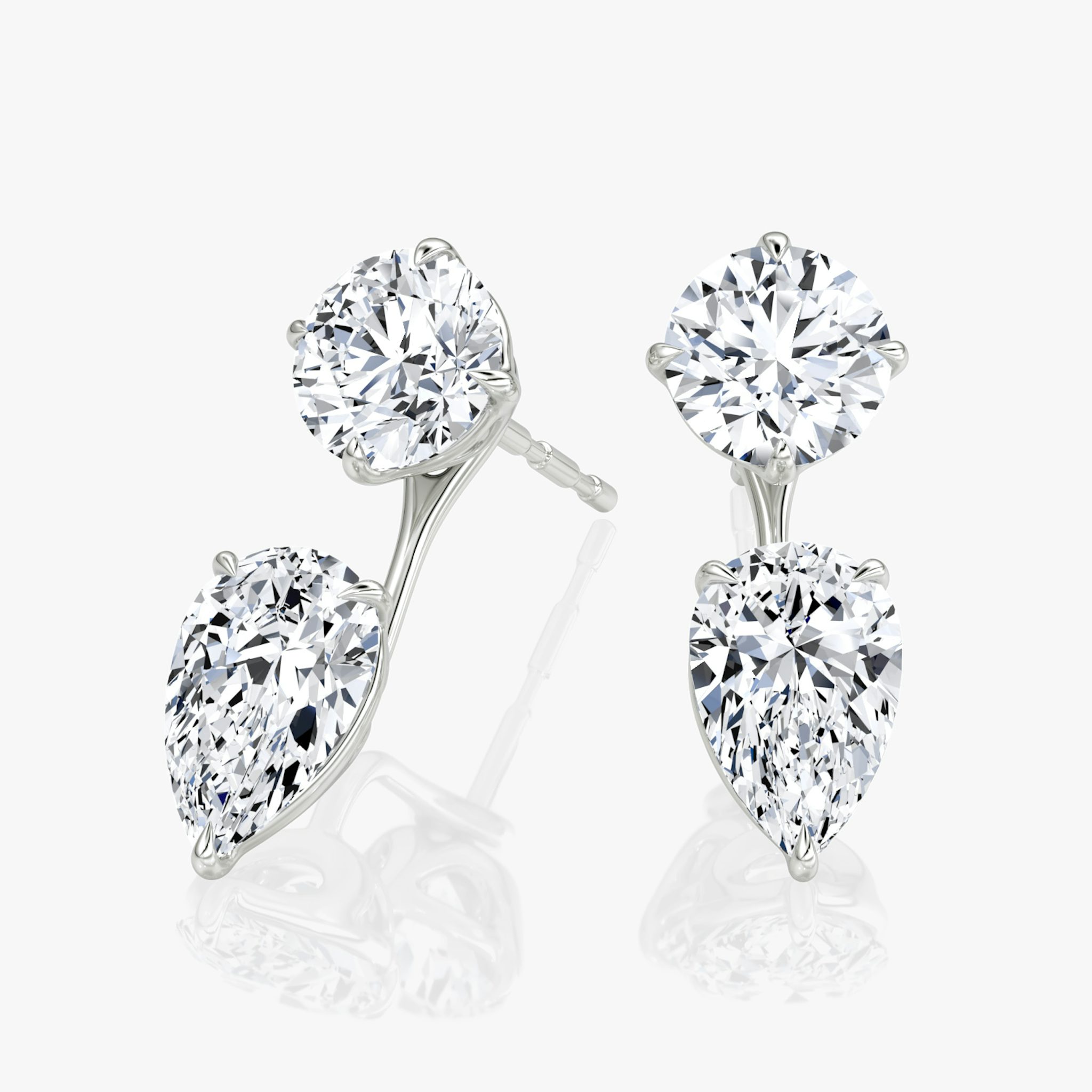 Solitaire Stud & Ear Jacket | 14k | White Gold | bottomDiamondShape: Pear | topDiamondShape: Round Brilliant | caratWeight: 2ct
