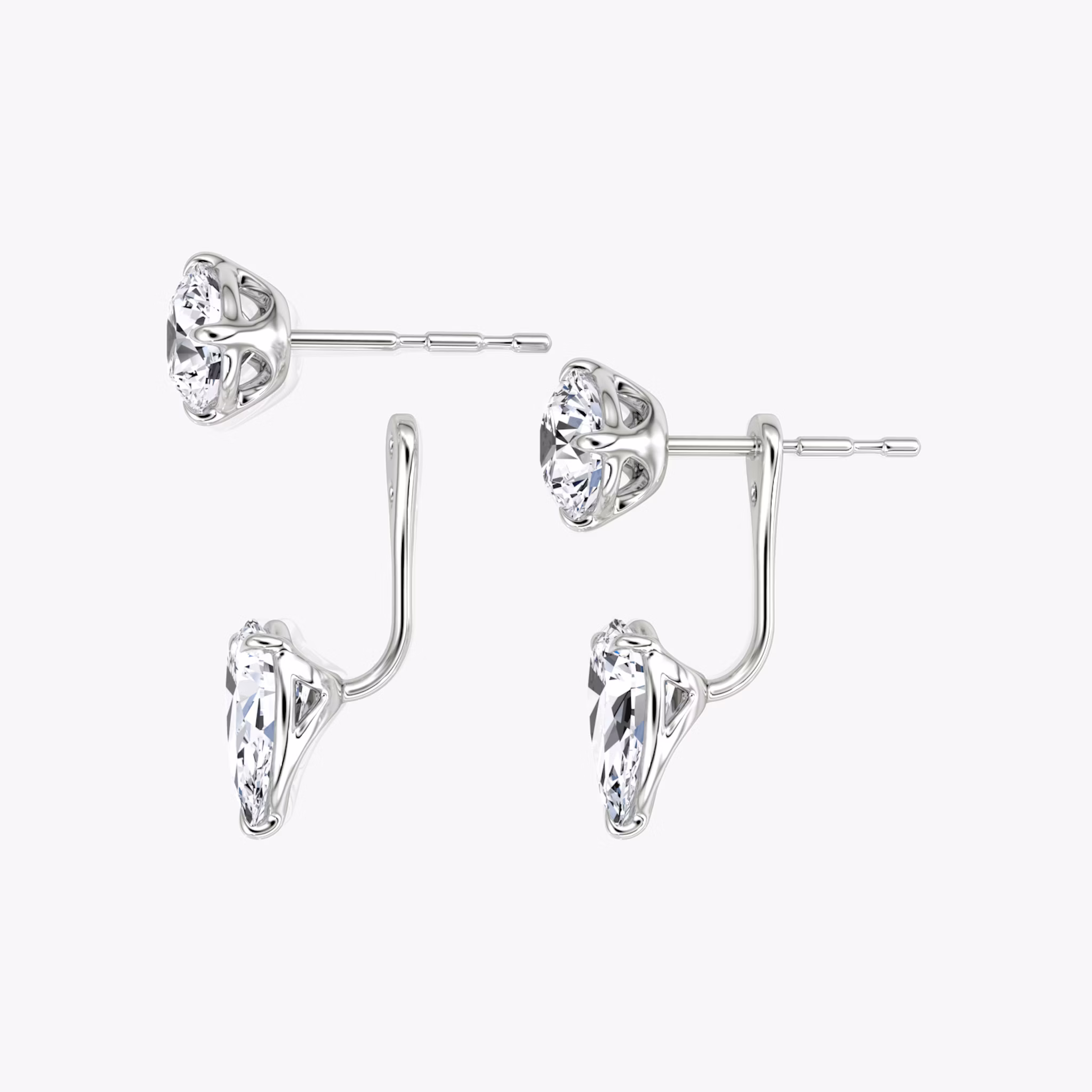 Solitaire Stud & Ear Jacket | 14k | White Gold | bottomDiamondShape: Pear | topDiamondShape: Round Brilliant | caratWeight: 2ct