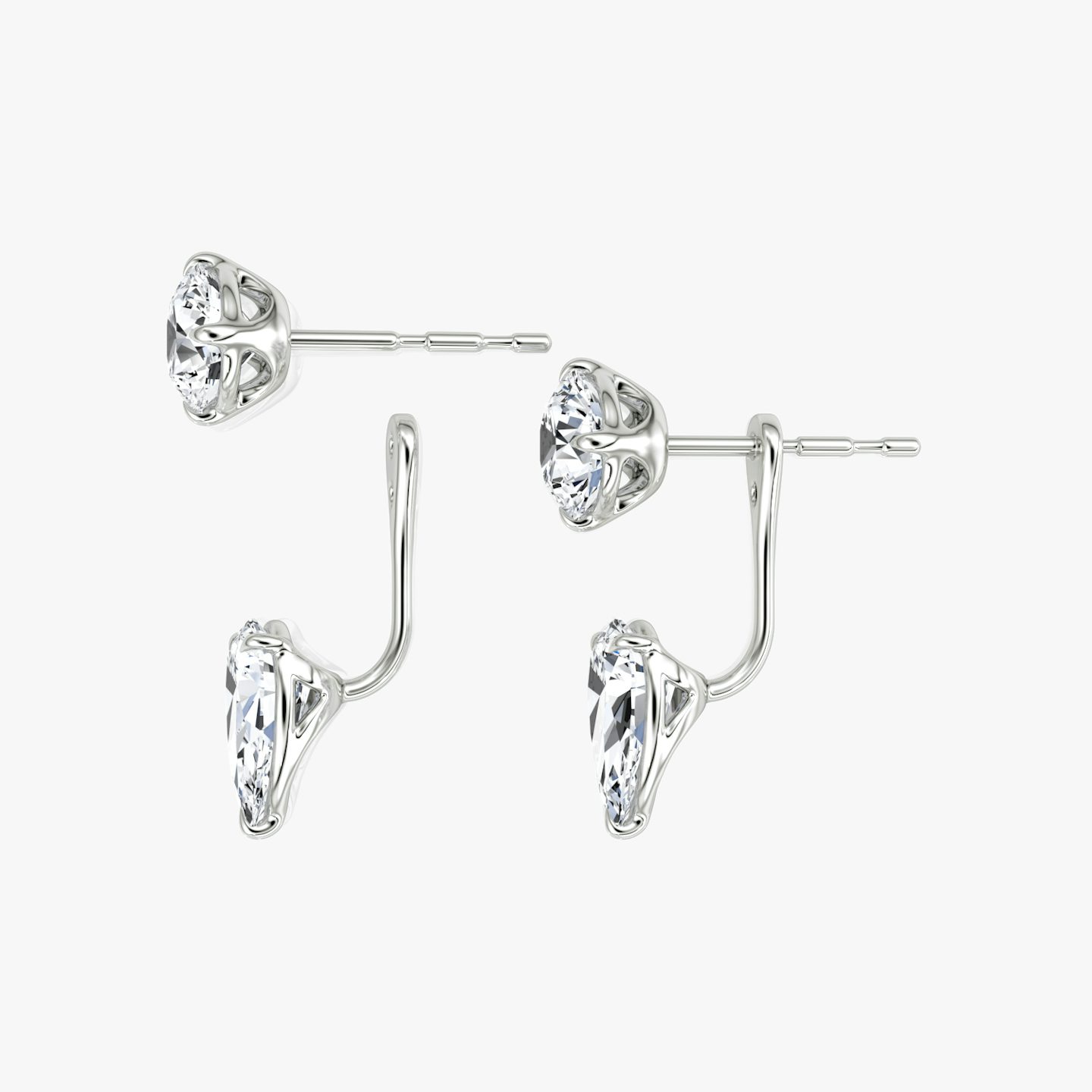Solitaire Stud & Ear Jacket | 14k | White Gold | bottomDiamondShape: Pear | topDiamondShape: Round Brilliant | caratWeight: 2ct