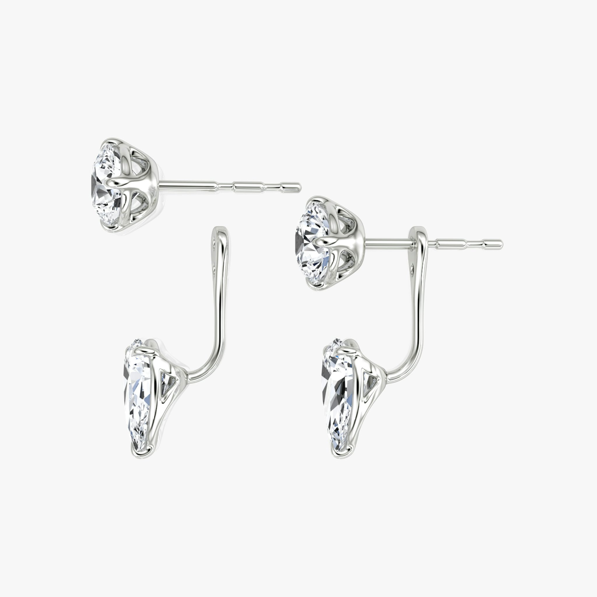 Solitaire Stud & Ear Jacket | 14k | White Gold | bottomDiamondShape: Pear | topDiamondShape: Round Brilliant | caratWeight: 2ct