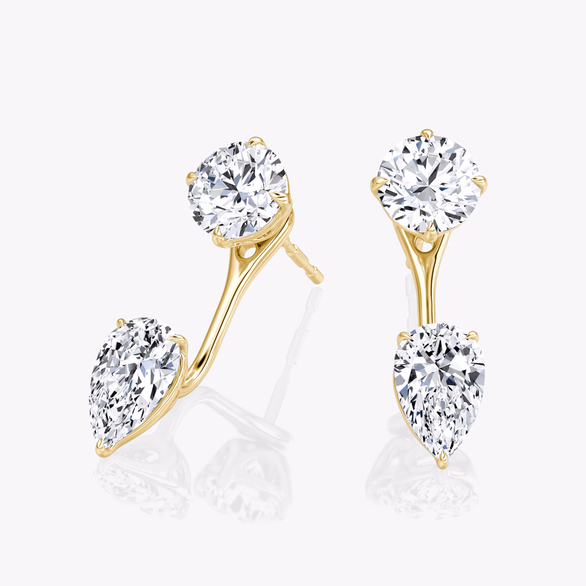 Solitaire Stud & Ear Jacket | 14k | Yellow Gold | bottomDiamondShape: Pear | topDiamondShape: Round Brilliant | caratWeight: 1ct
