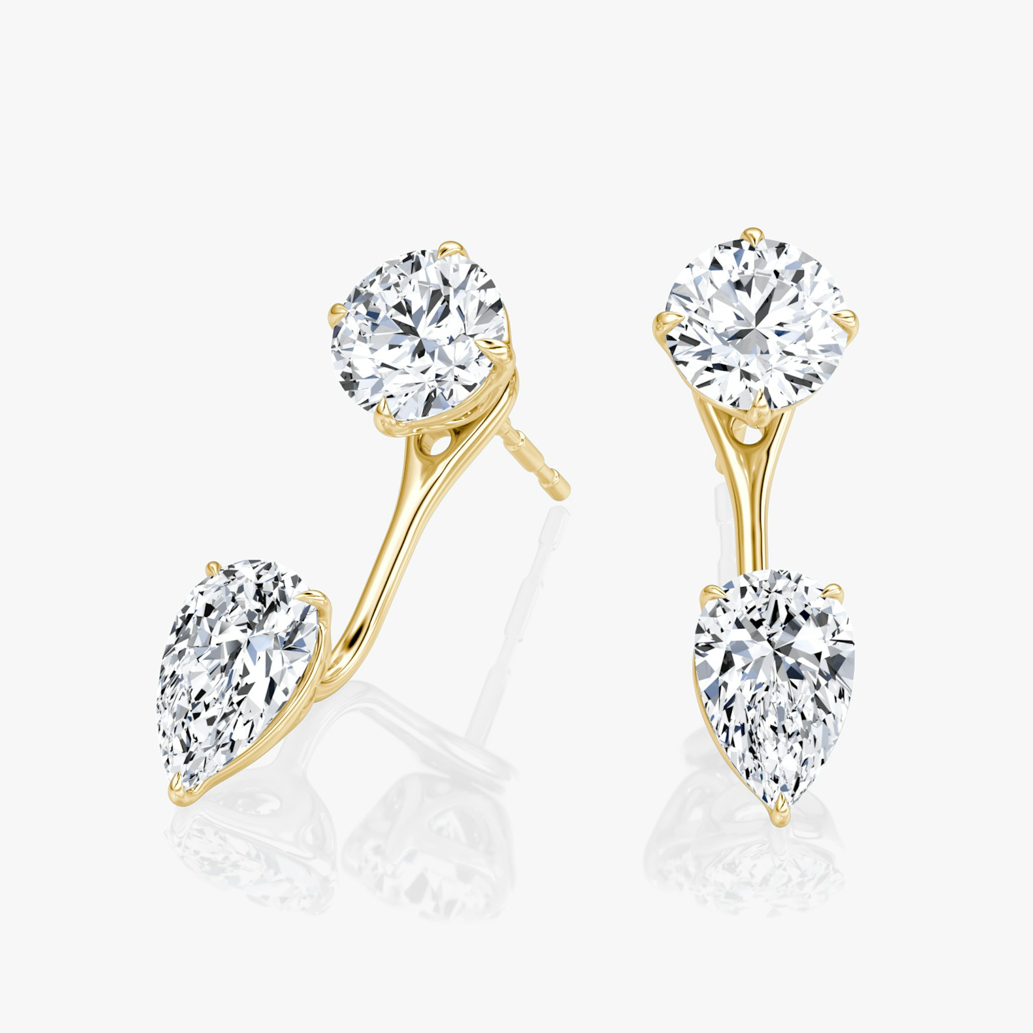 Solitaire Stud & Ear Jacket | 14k | Yellow Gold | bottomDiamondShape: Pear | topDiamondShape: Round Brilliant | caratWeight: 1ct