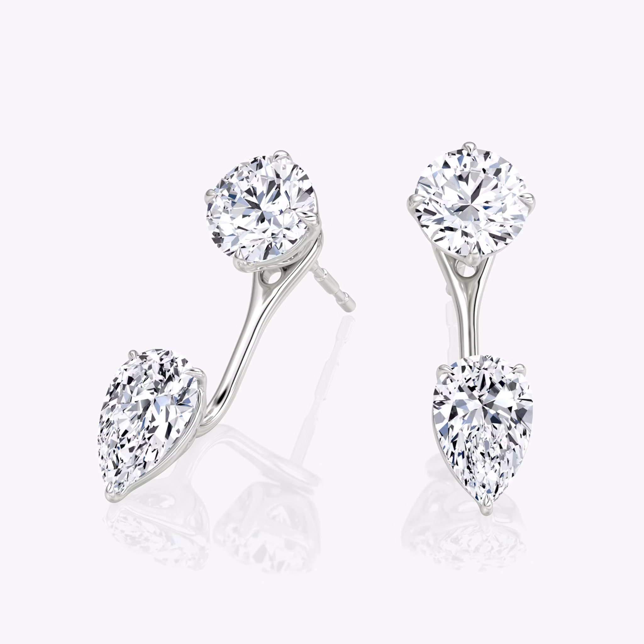 Solitaire Stud & Ear Jacket | 14k | White Gold | bottomDiamondShape: Pear | topDiamondShape: Round Brilliant | caratWeight: 1ct