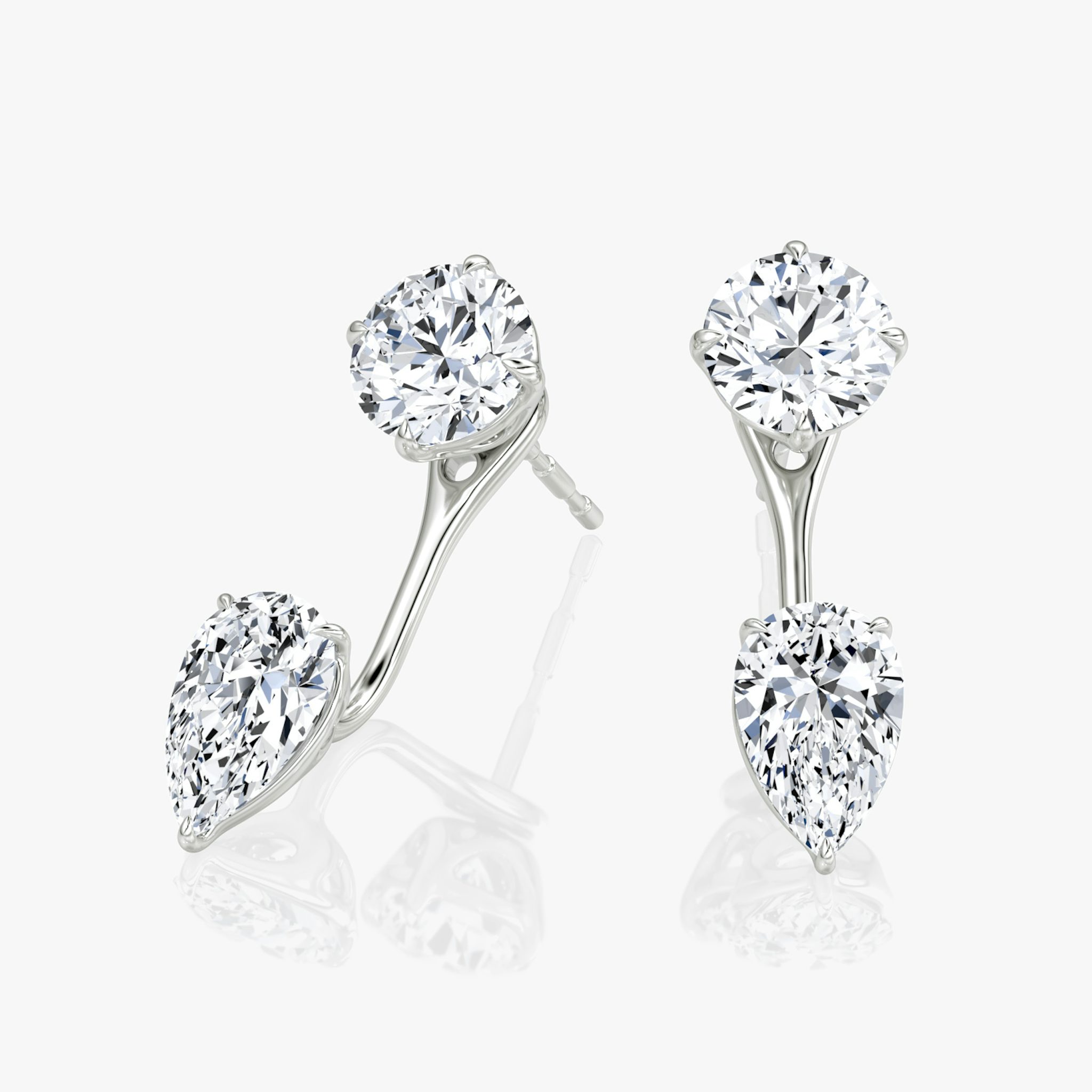 Solitaire Stud & Ear Jacket | 14k | White Gold | bottomDiamondShape: Pear | topDiamondShape: Round Brilliant | caratWeight: 1ct
