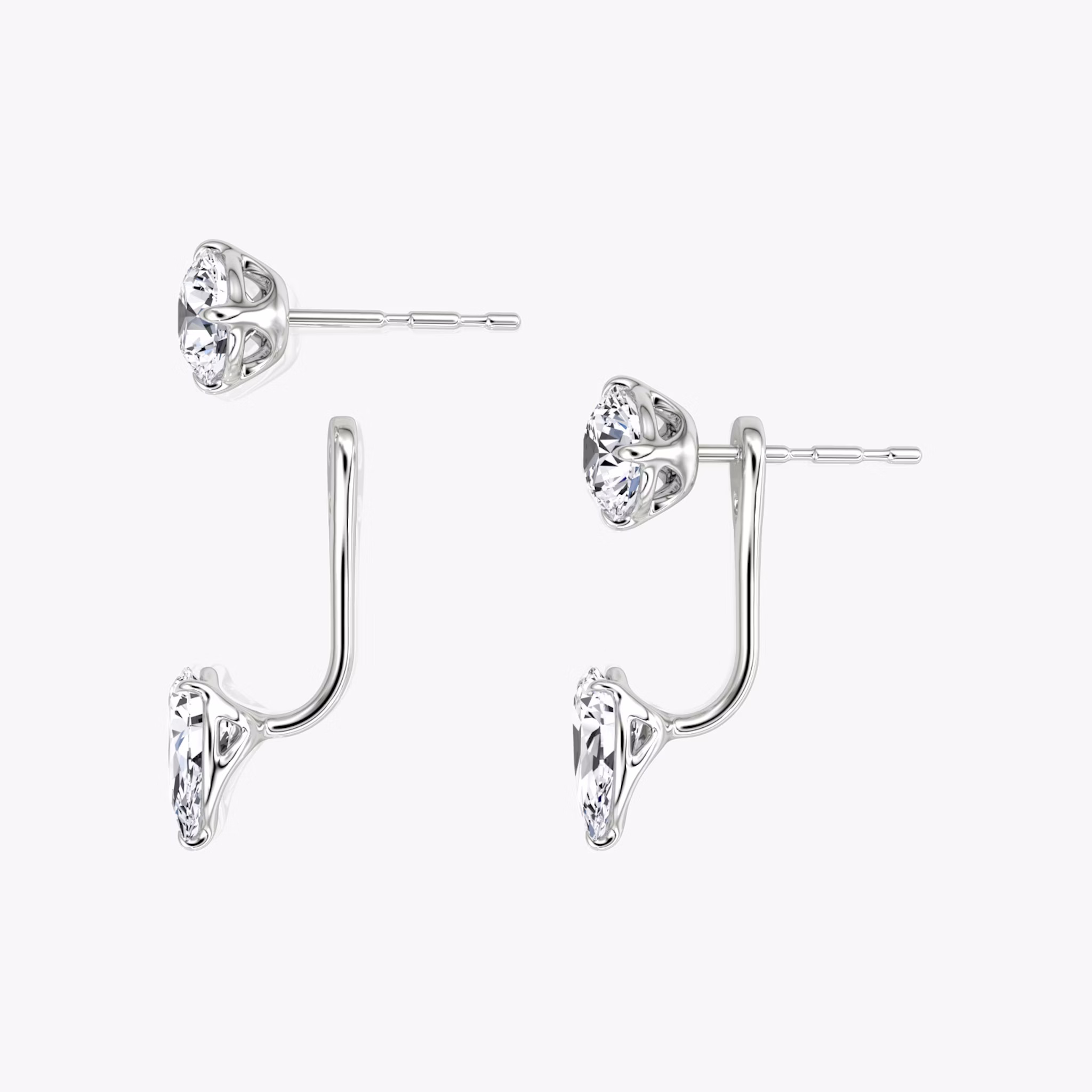 Solitaire Stud & Ear Jacket | 14k | White Gold | bottomDiamondShape: Pear | topDiamondShape: Round Brilliant | caratWeight: 1ct