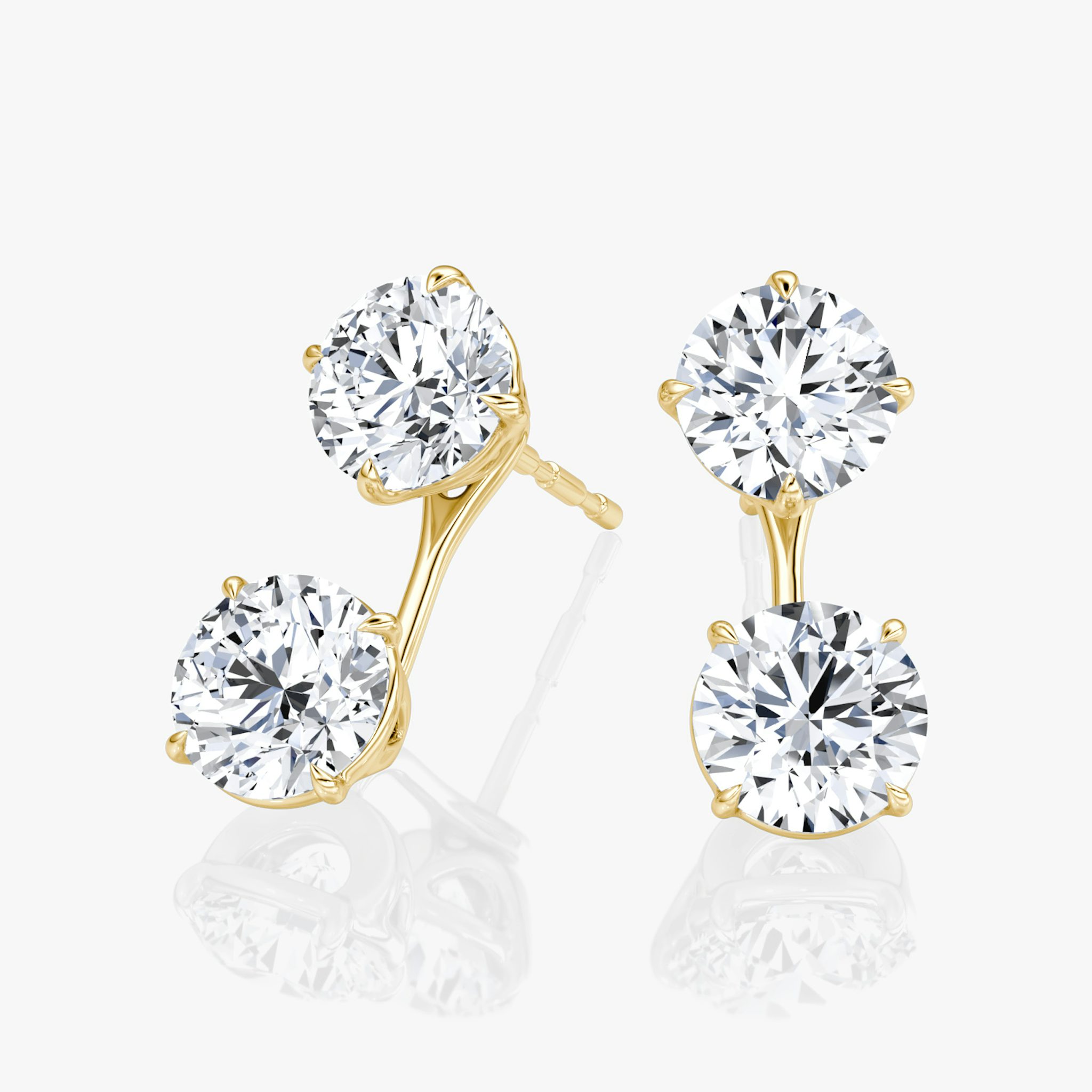 Solitaire Stud & Ear Jacket | 14k | Yellow Gold | bottomDiamondShape: Round Brilliant | topDiamondShape: Round Brilliant | caratWeight: 2ct