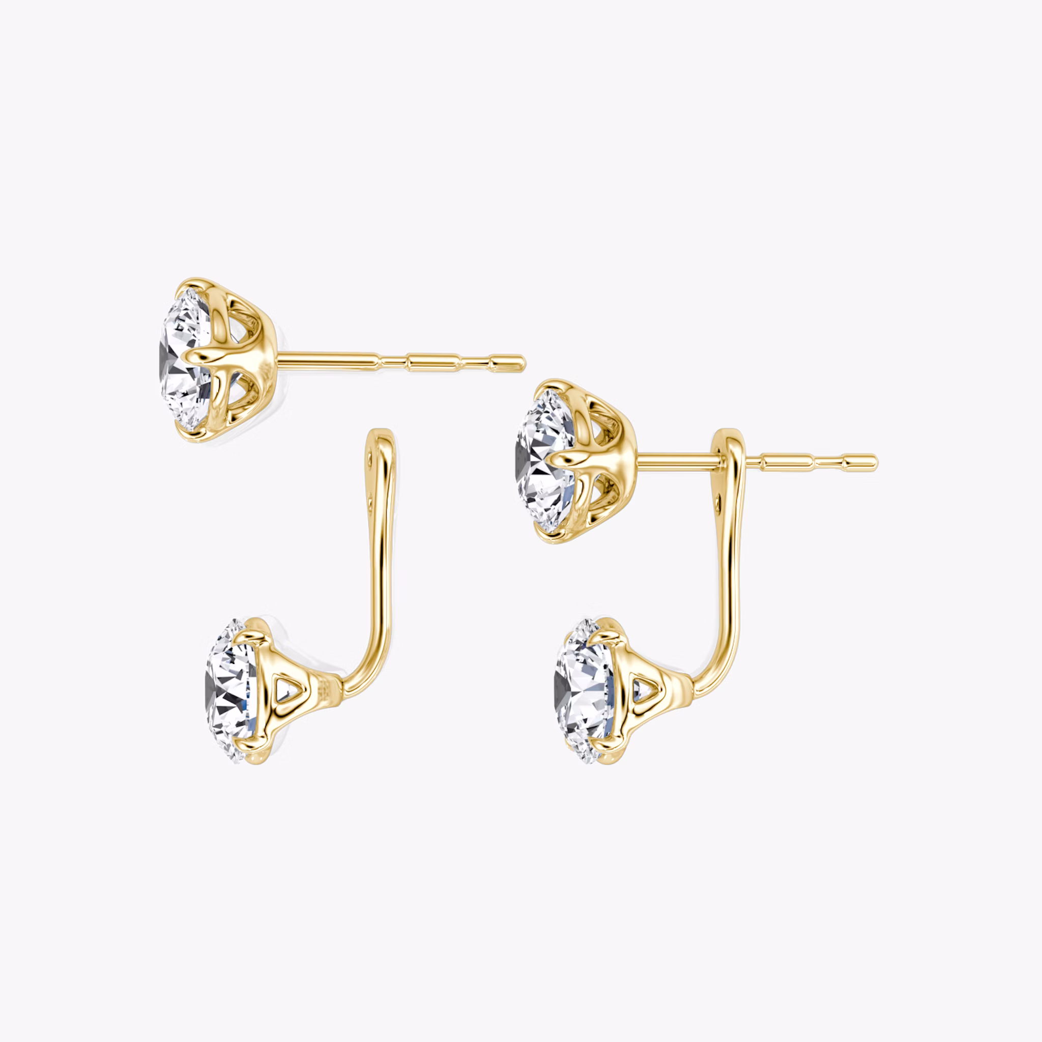 Solitaire Stud & Ear Jacket | 14k | Yellow Gold | bottomDiamondShape: Round Brilliant | topDiamondShape: Round Brilliant | caratWeight: 2ct