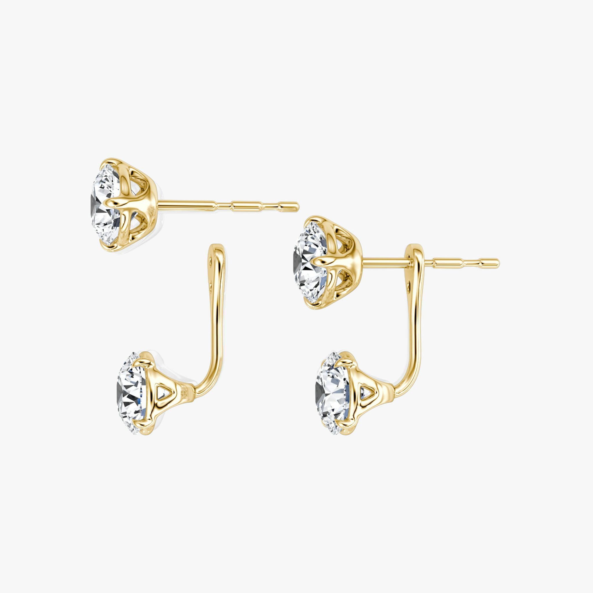 Solitaire Stud & Ear Jacket | 14k | Yellow Gold | bottomDiamondShape: Round Brilliant | topDiamondShape: Round Brilliant | caratWeight: 2ct