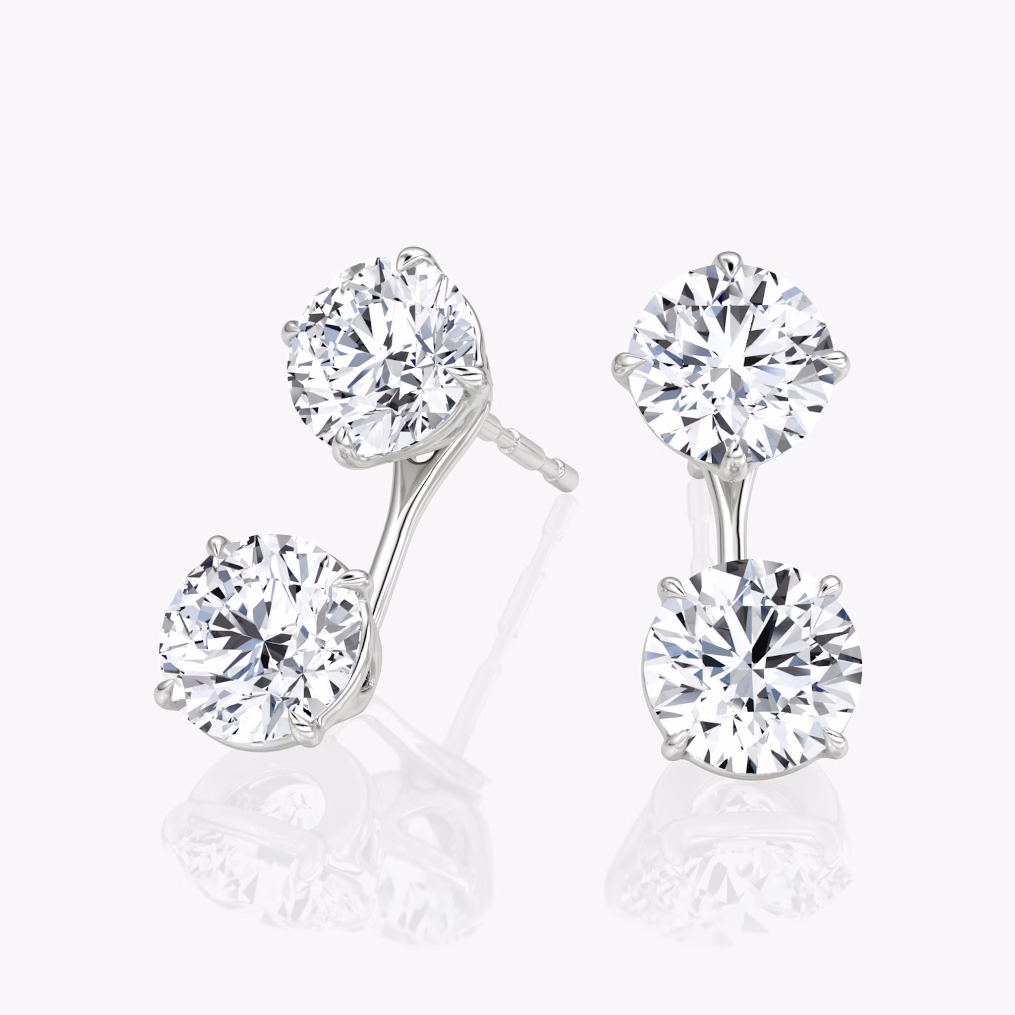 Solitaire Stud & Ear Jacket | 14k | White Gold | bottomDiamondShape: Round Brilliant | topDiamondShape: Round Brilliant | caratWeight: 2ct