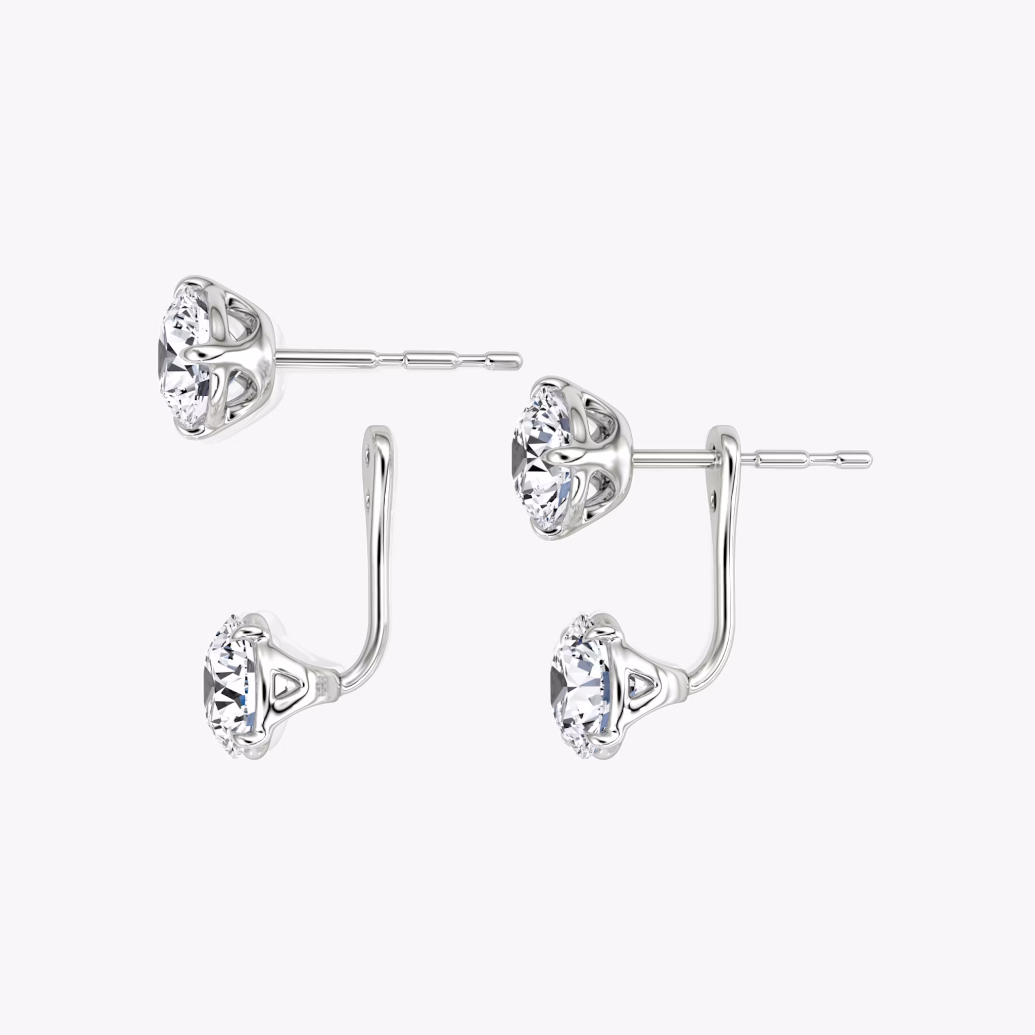 Solitaire Stud & Ear Jacket | 14k | White Gold | bottomDiamondShape: Round Brilliant | topDiamondShape: Round Brilliant | caratWeight: 2ct