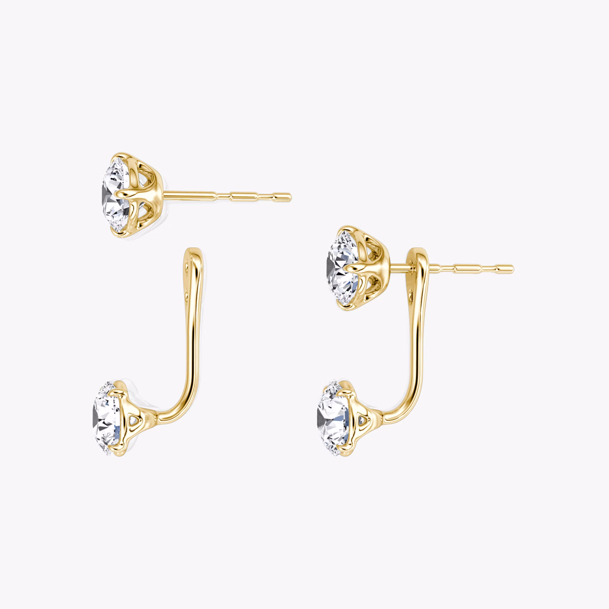Solitaire Stud & Ear Jacket | 14k | Yellow Gold | bottomDiamondShape: Round Brilliant | topDiamondShape: Round Brilliant | caratWeight: 1ct