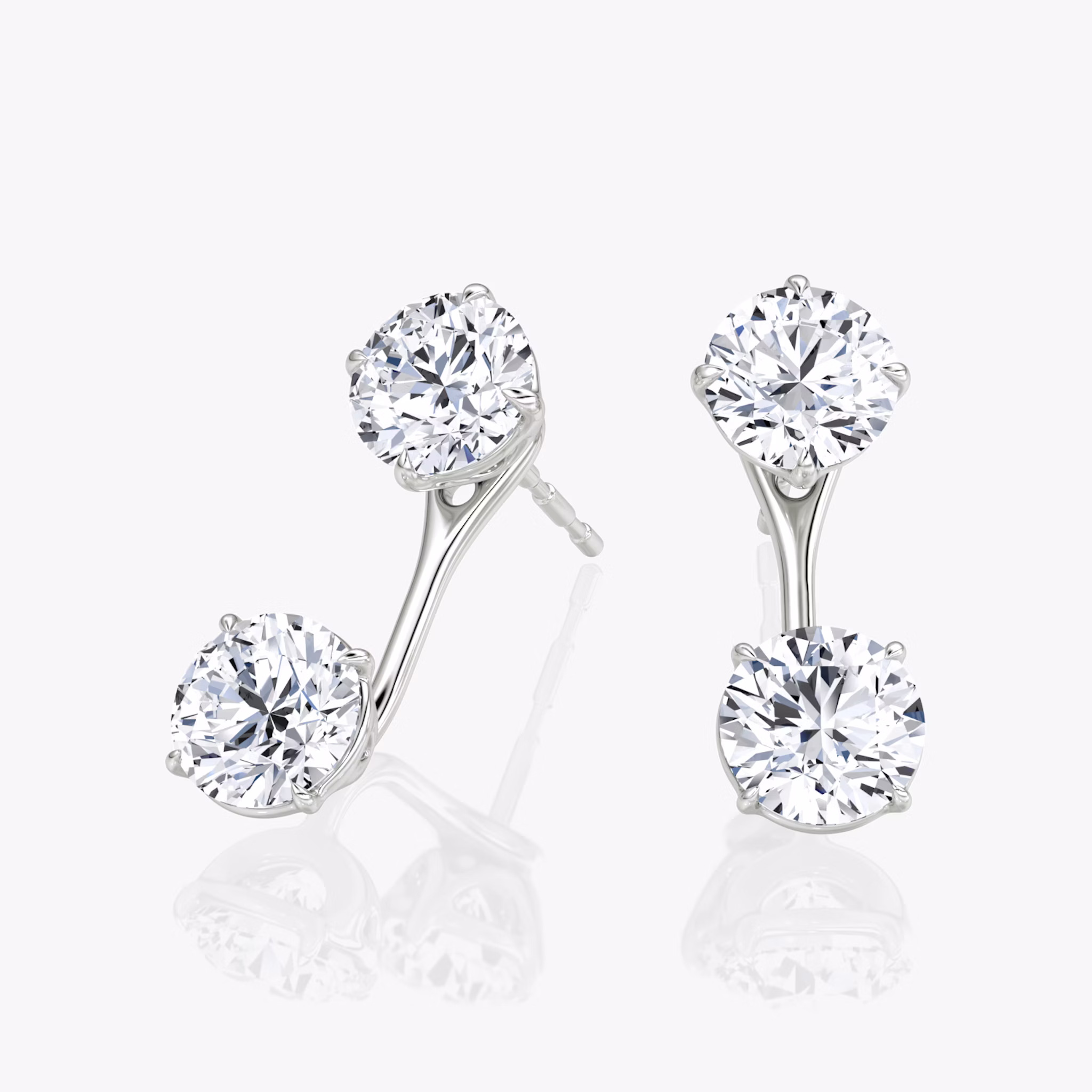 Solitaire Stud & Ear Jacket | 14k | White Gold | bottomDiamondShape: Round Brilliant | topDiamondShape: Round Brilliant | caratWeight: 1ct