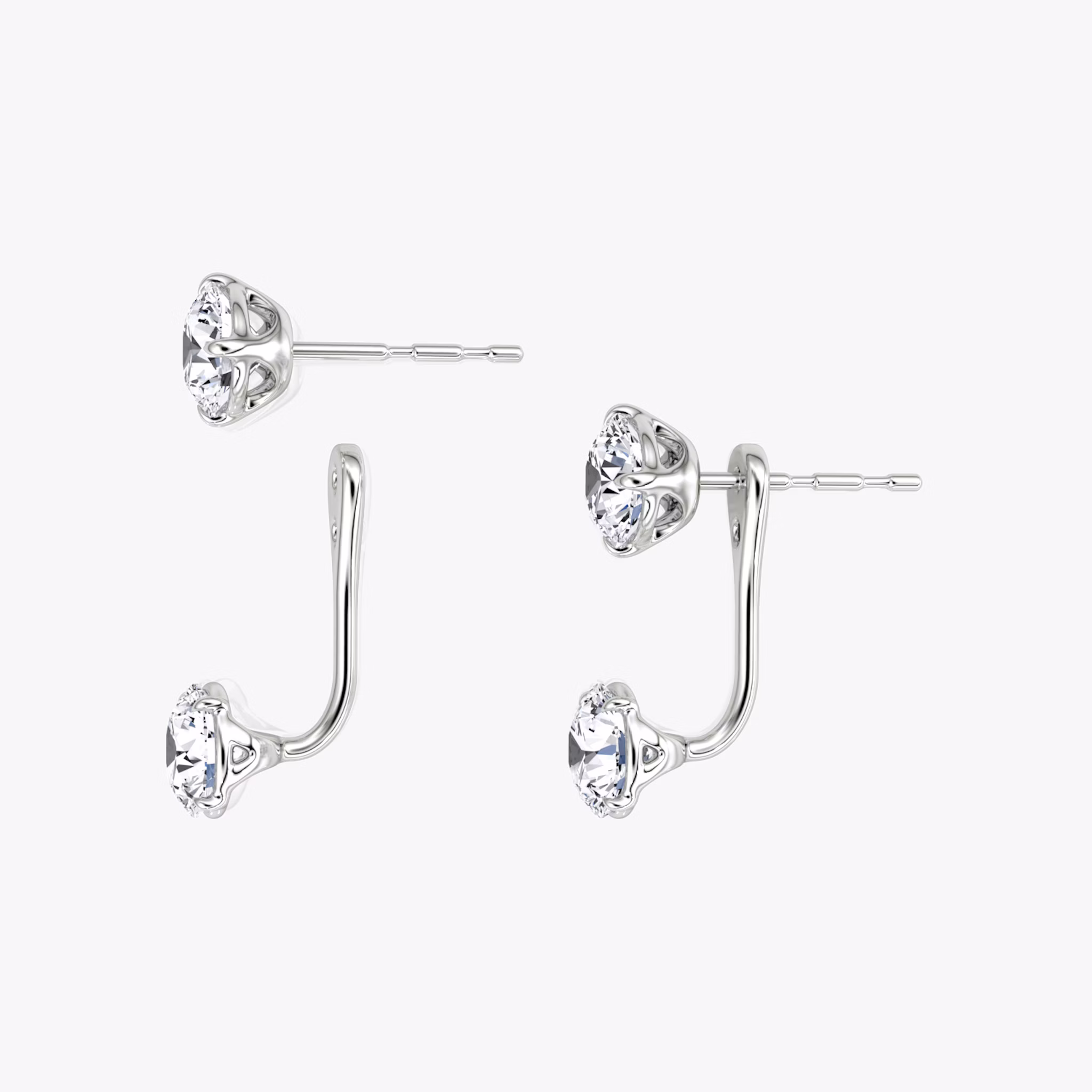 Solitaire Stud & Ear Jacket | 14k | White Gold | bottomDiamondShape: Round Brilliant | topDiamondShape: Round Brilliant | caratWeight: 1ct