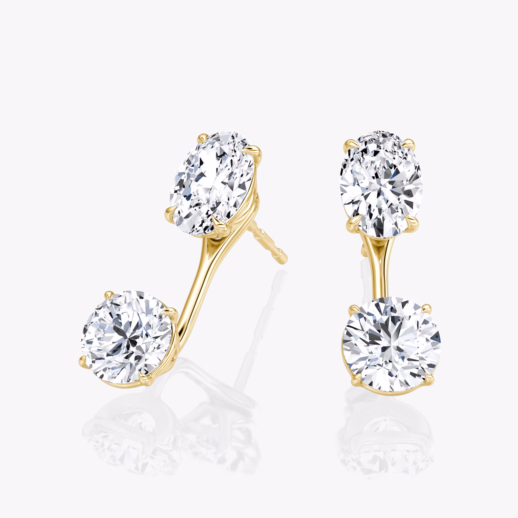 Solitaire Stud & Ear Jacket | 14k | Yellow Gold | bottomDiamondShape: Round Brilliant | topDiamondShape: Oval | caratWeight: 1ct