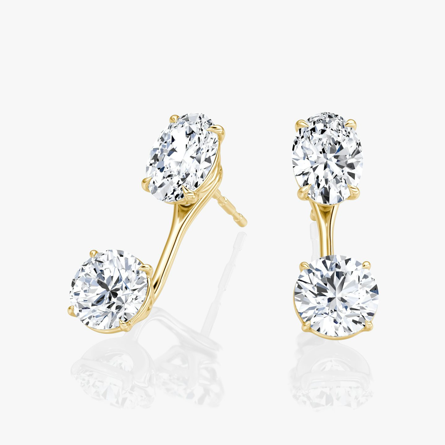 Solitaire Stud & Ear Jacket | 14k | Yellow Gold | bottomDiamondShape: Round Brilliant | topDiamondShape: Oval | caratWeight: 1ct