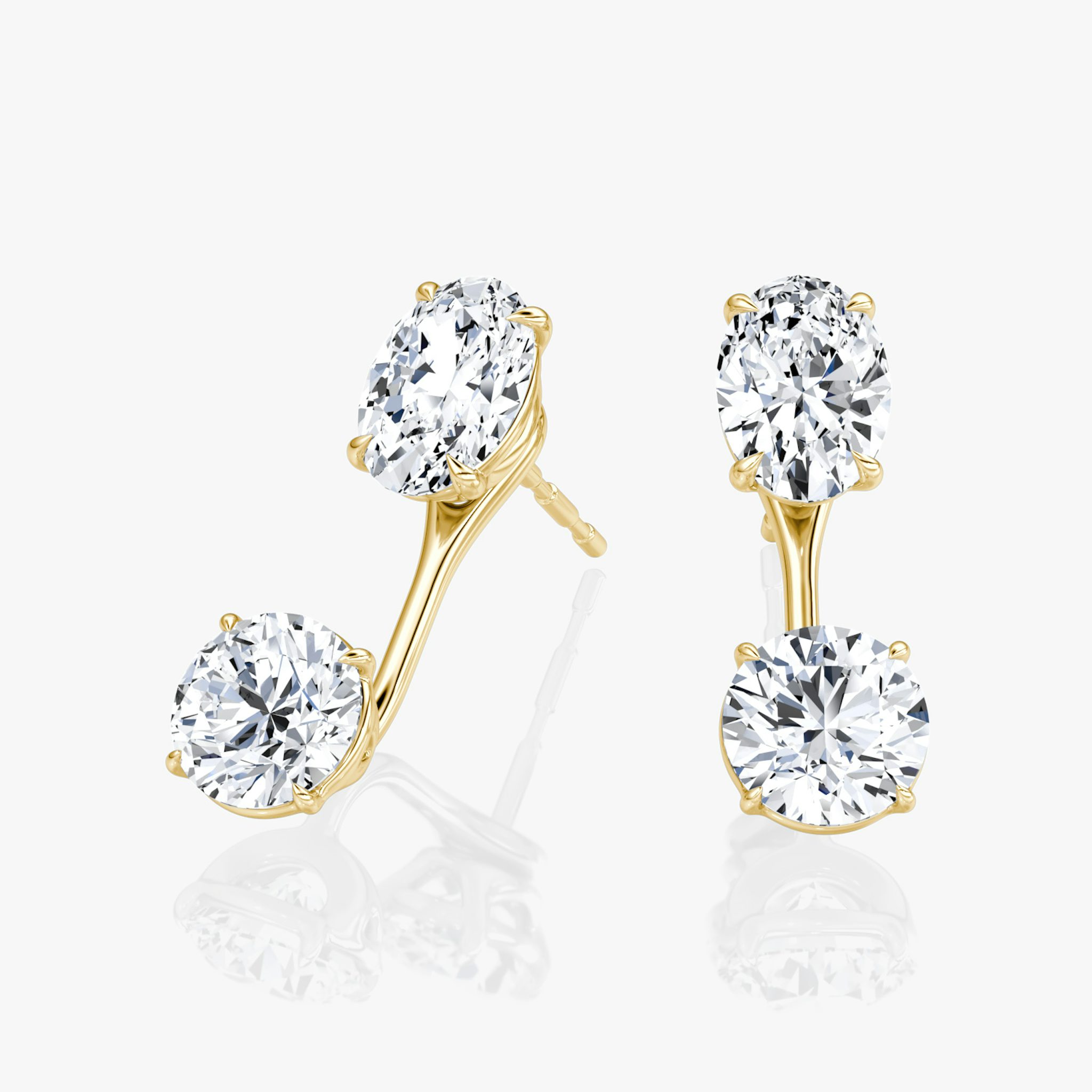 Solitaire Stud & Ear Jacket | 14k | Yellow Gold | bottomDiamondShape: Round Brilliant | topDiamondShape: Oval | caratWeight: 1ct