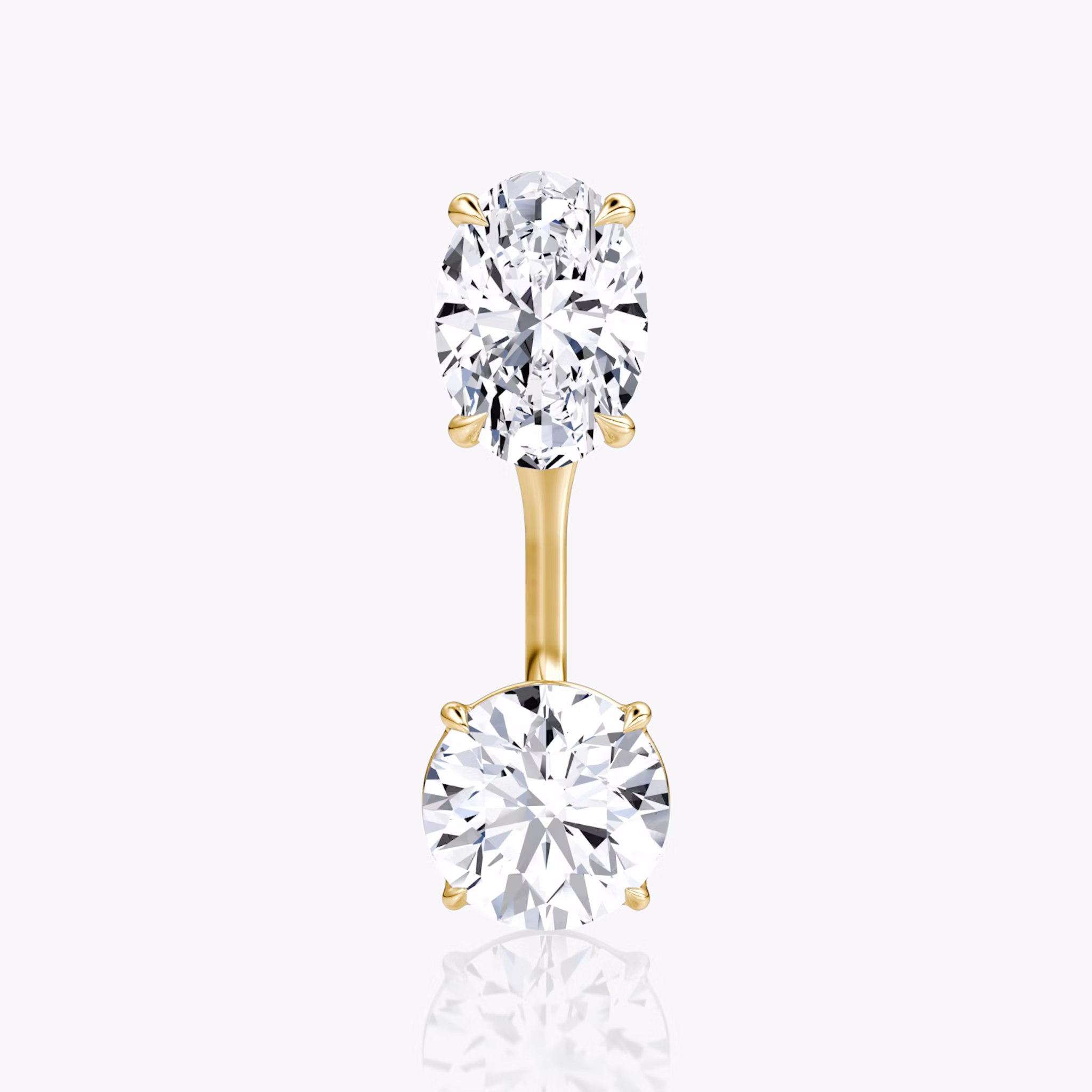 Solitaire Stud & Ear Jacket | 14k | Yellow Gold | bottomDiamondShape: Round Brilliant | topDiamondShape: Oval | caratWeight: 1ct