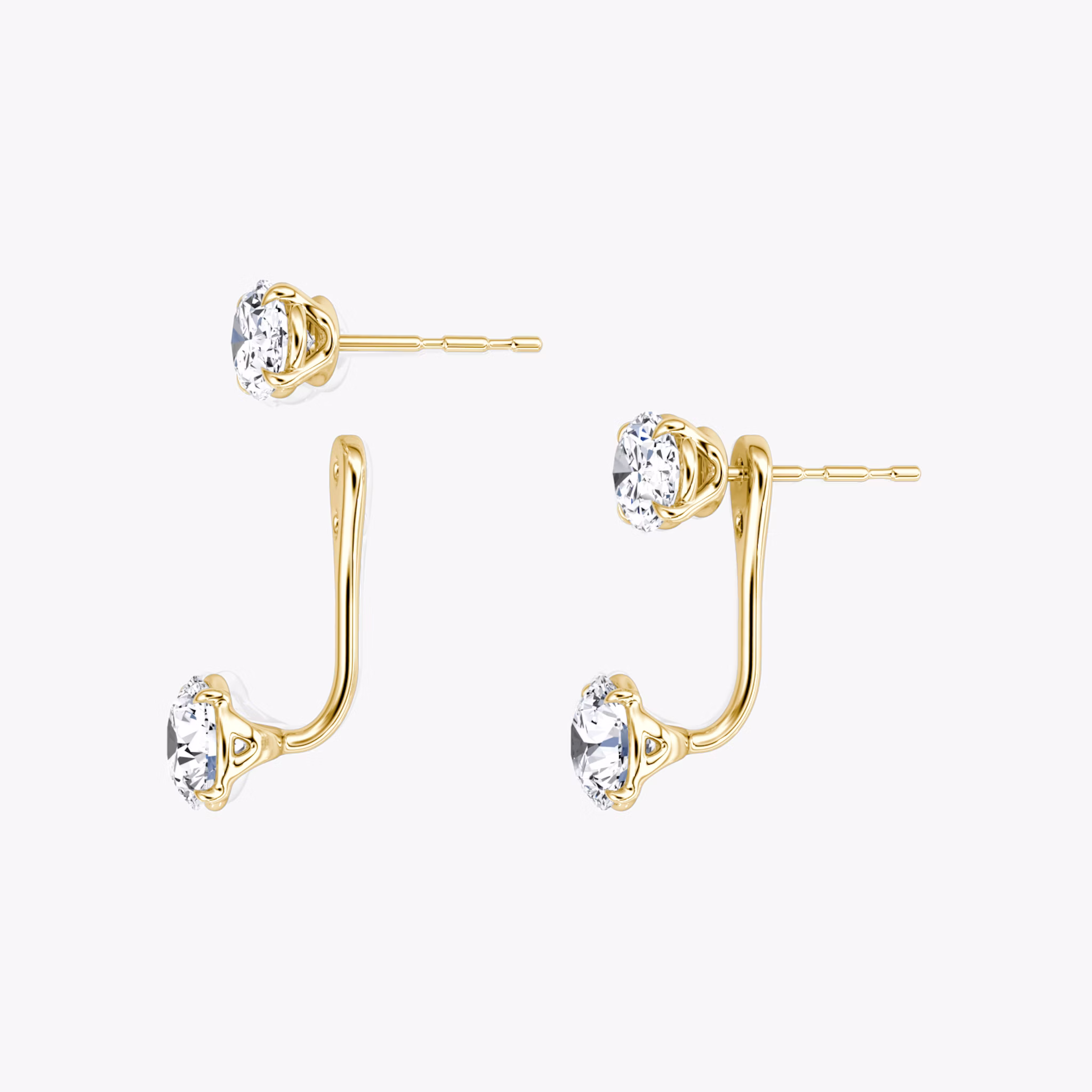 Solitaire Stud & Ear Jacket | 14k | Yellow Gold | bottomDiamondShape: Round Brilliant | topDiamondShape: Oval | caratWeight: 1ct