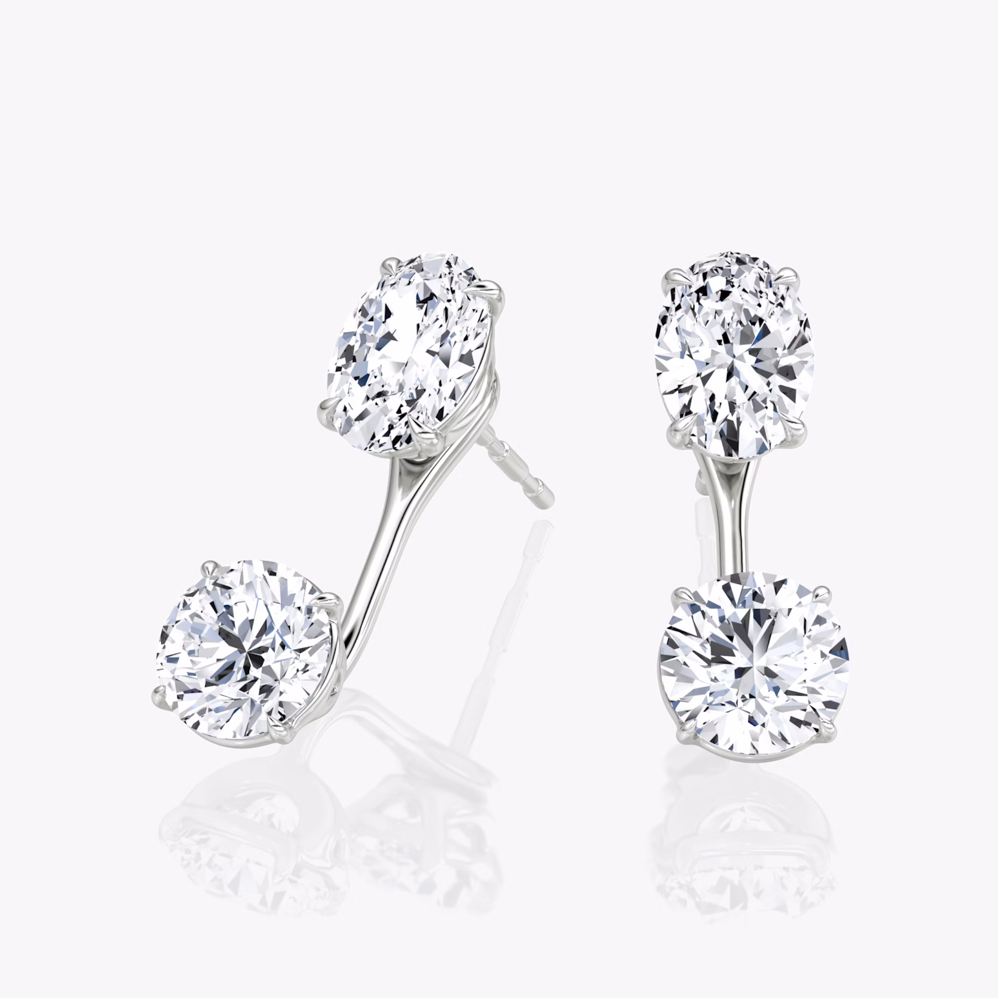 Solitaire Stud & Ear Jacket | 14k | White Gold | bottomDiamondShape: Round Brilliant | topDiamondShape: Oval | caratWeight: 1ct