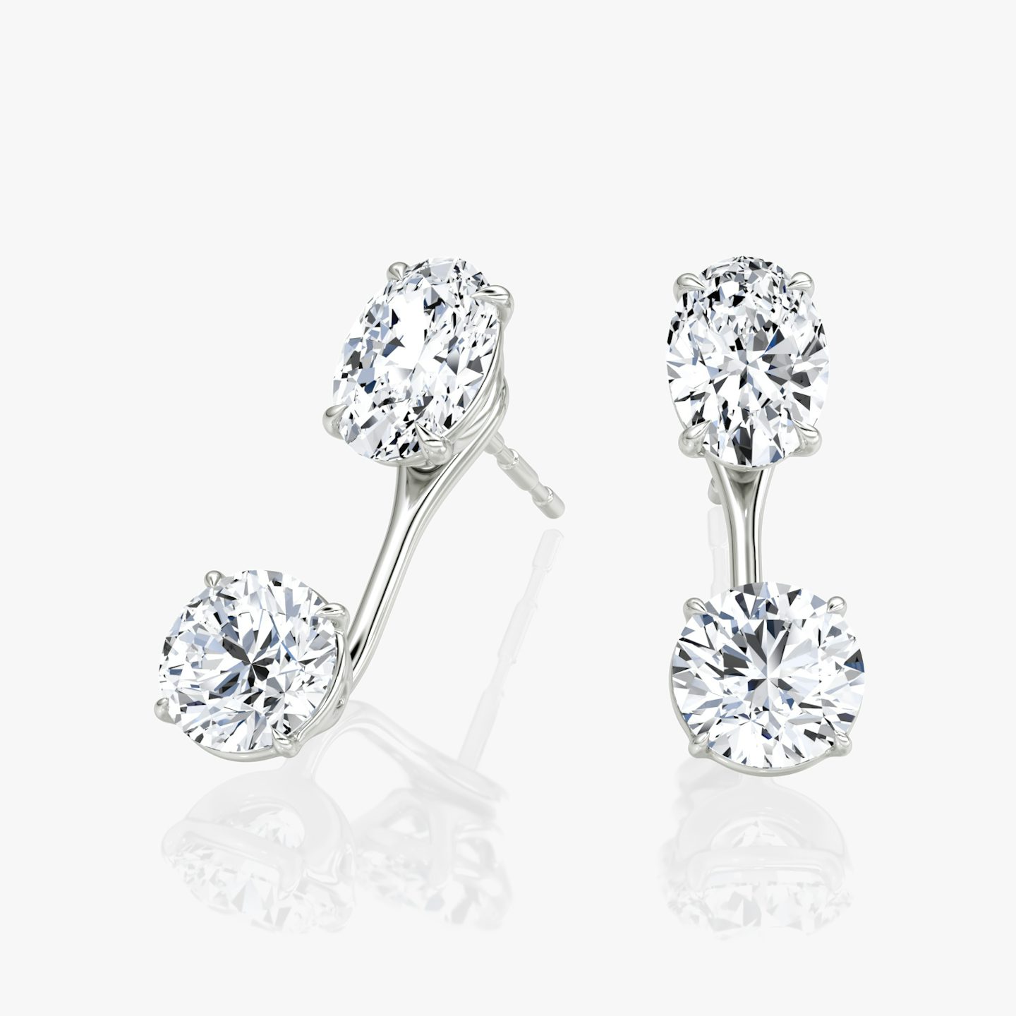 Solitär Ohrstecker & Ear Jacket | 14k | Weißgold | bottomDiamondShape: Rund | topDiamondShape: Oval | caratWeight: 1ct