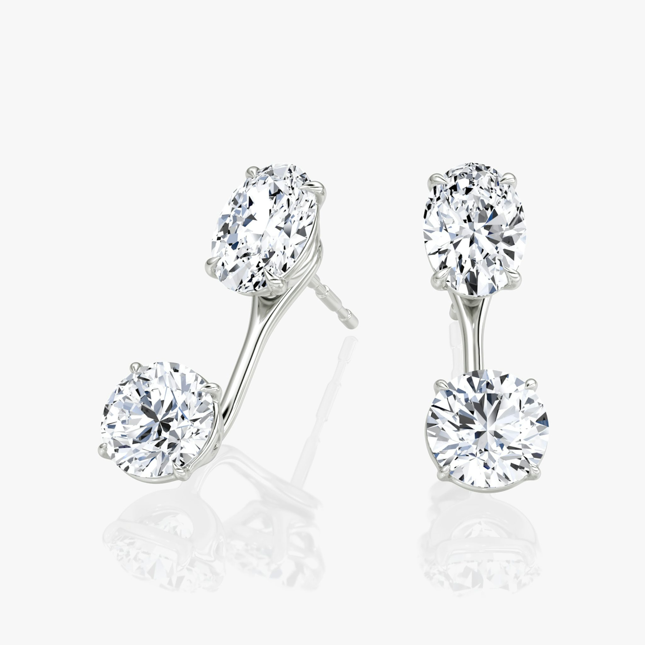 Solitaire Stud & Ear Jacket | 14k | White Gold | bottomDiamondShape: Round Brilliant | topDiamondShape: Oval | caratWeight: 1ct