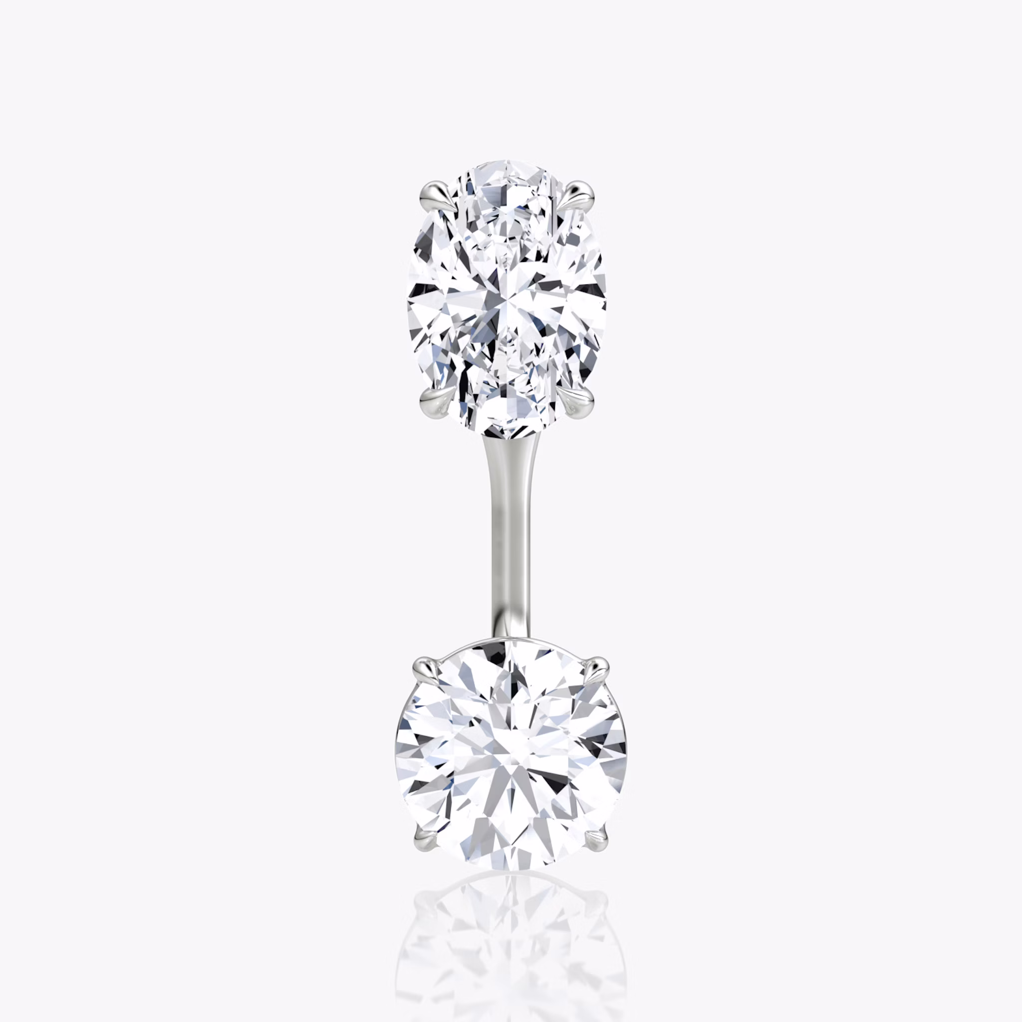 Solitaire Stud & Ear Jacket | 14k | White Gold | bottomDiamondShape: Round Brilliant | topDiamondShape: Oval | caratWeight: 1ct