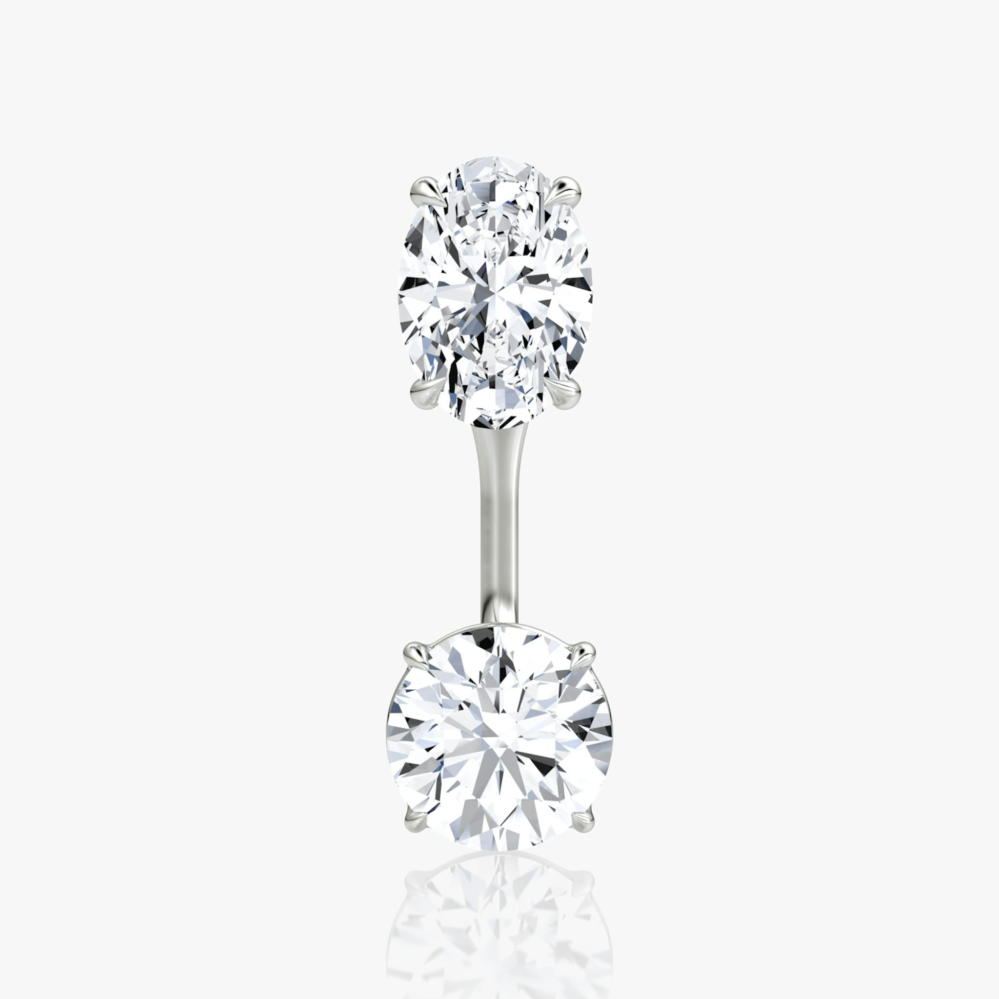 Solitaire Stud & Ear Jacket | 14k | White Gold | bottomDiamondShape: Round Brilliant | topDiamondShape: Oval | caratWeight: 1ct