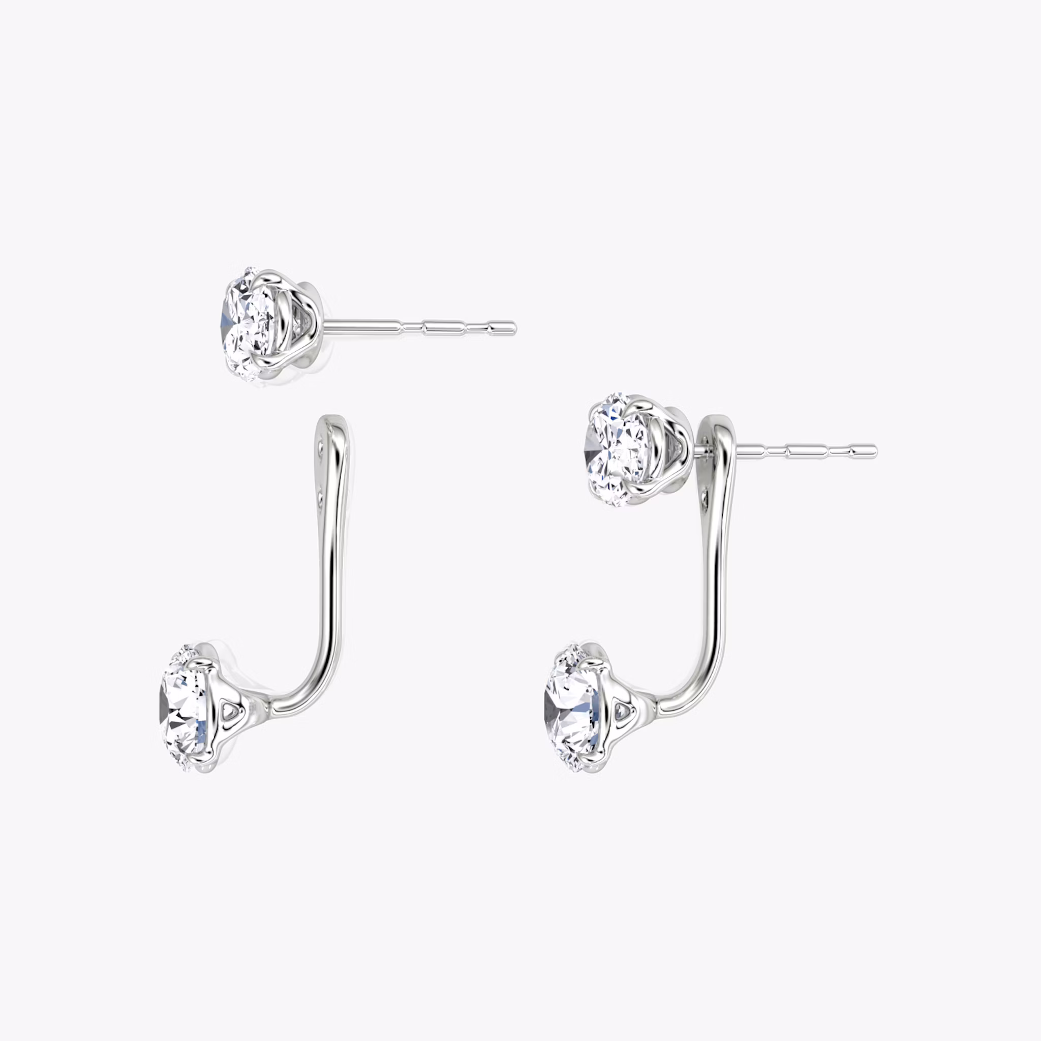 Solitaire Stud & Ear Jacket | 14k | White Gold | bottomDiamondShape: Round Brilliant | topDiamondShape: Oval | caratWeight: 1ct