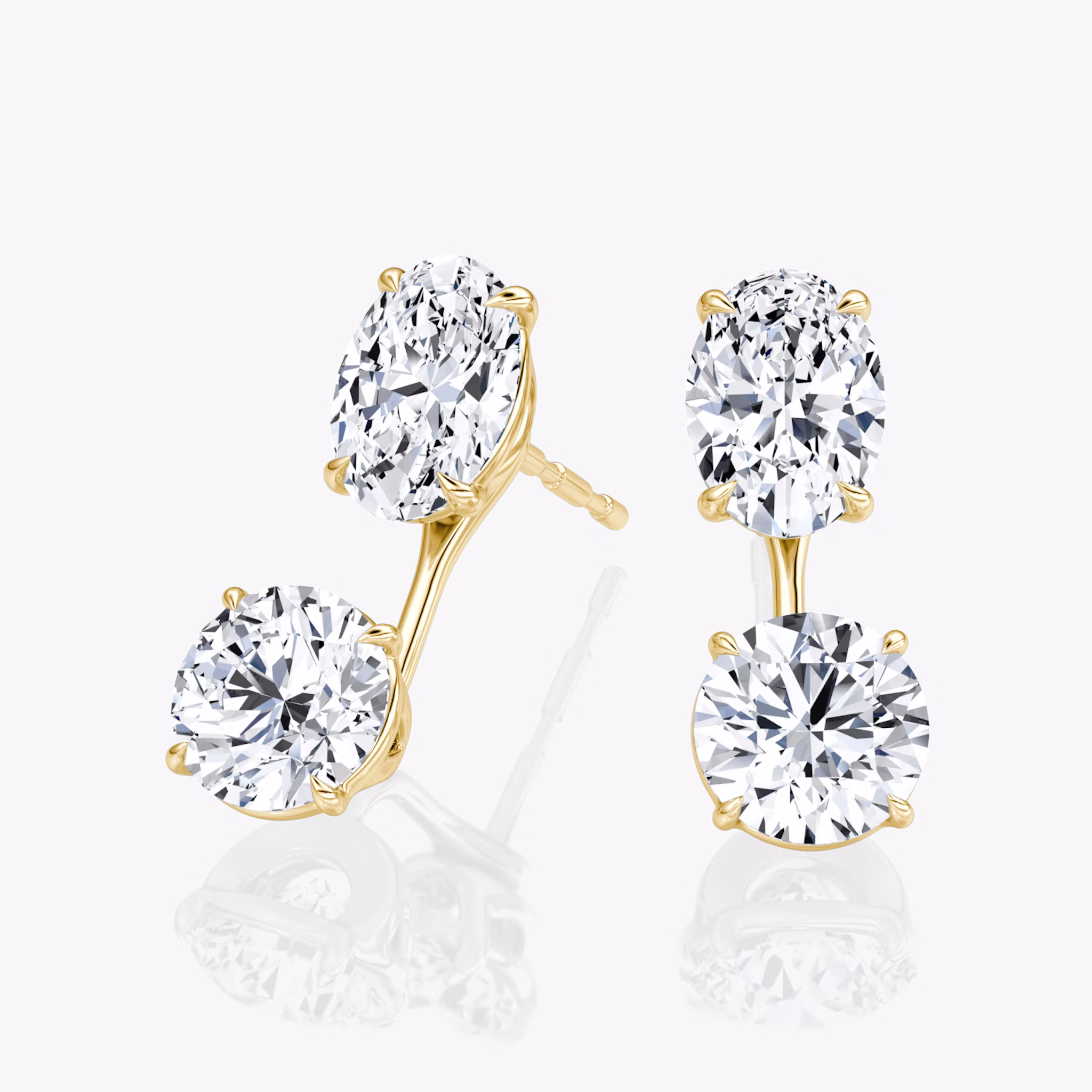 Solitaire Stud & Ear Jacket | 14k | Yellow Gold | bottomDiamondShape: Round Brilliant | topDiamondShape: Oval | caratWeight: 2ct