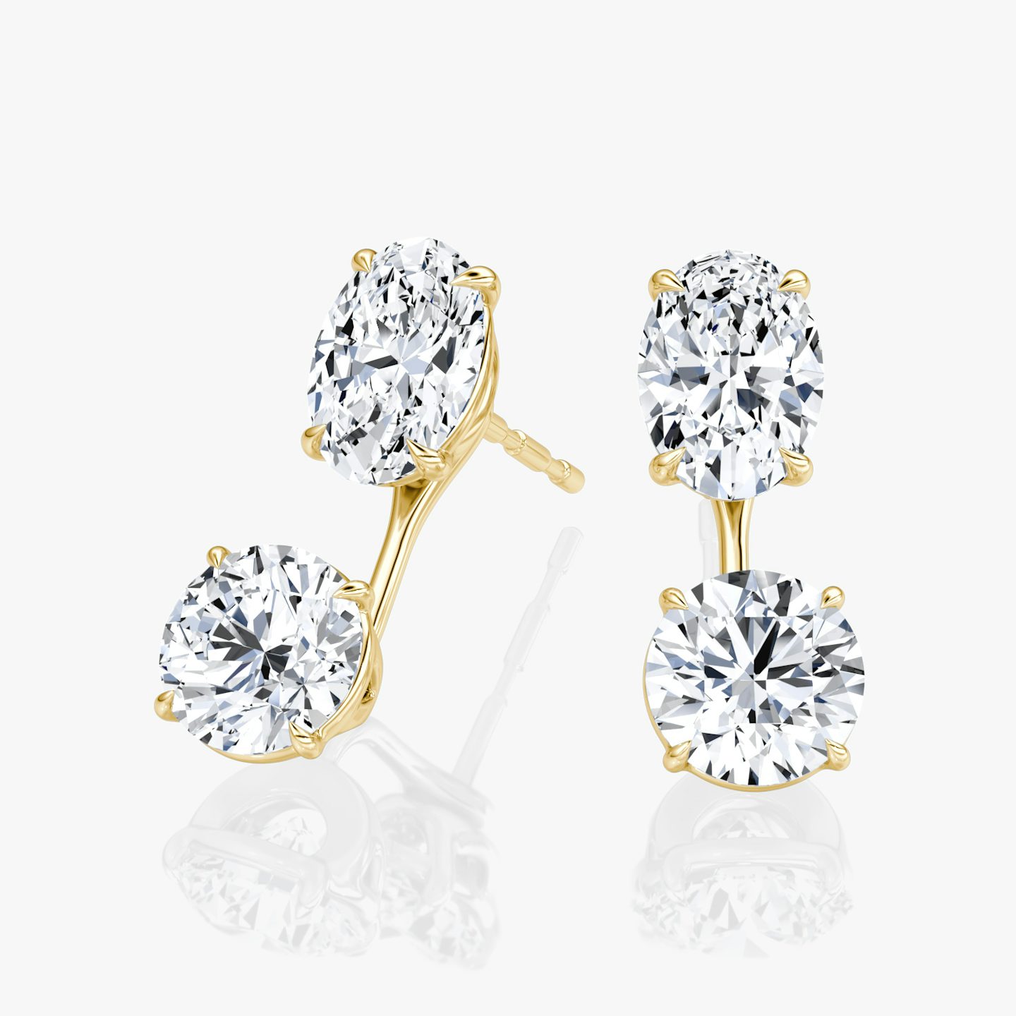 Solitaire Stud & Ear Jacket | 14k | Oro amarillo | bottomDiamondShape: Brillante | topDiamondShape: Oval | caratWeight: 2ct
