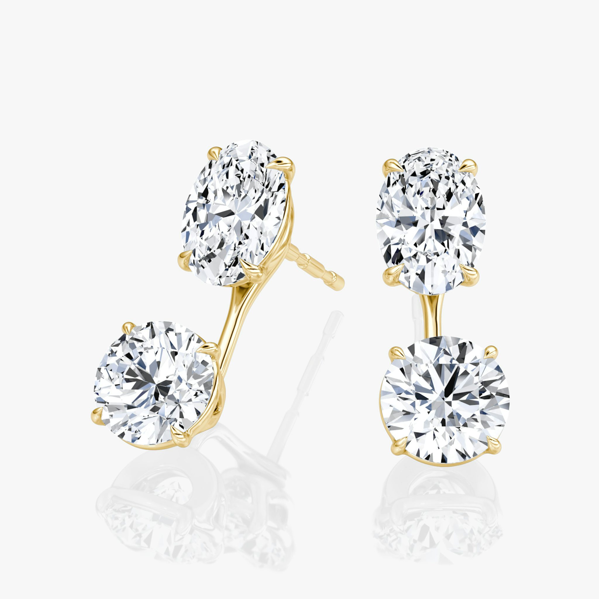 Solitaire Stud & Ear Jacket | 14k | Yellow Gold | bottomDiamondShape: Round Brilliant | topDiamondShape: Oval | caratWeight: 2ct