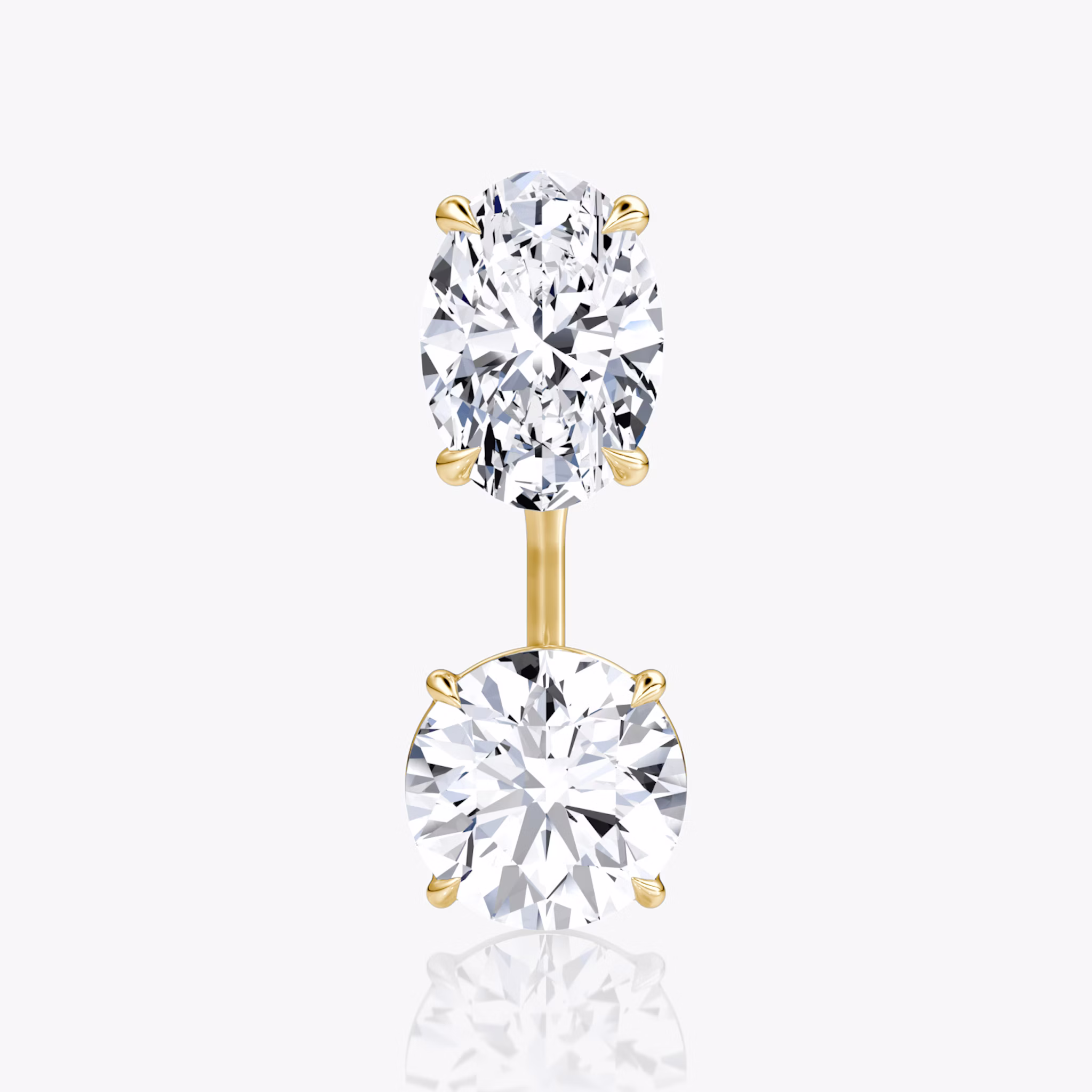 Solitaire Stud & Ear Jacket | 14k | Yellow Gold | bottomDiamondShape: Round Brilliant | topDiamondShape: Oval | caratWeight: 2ct