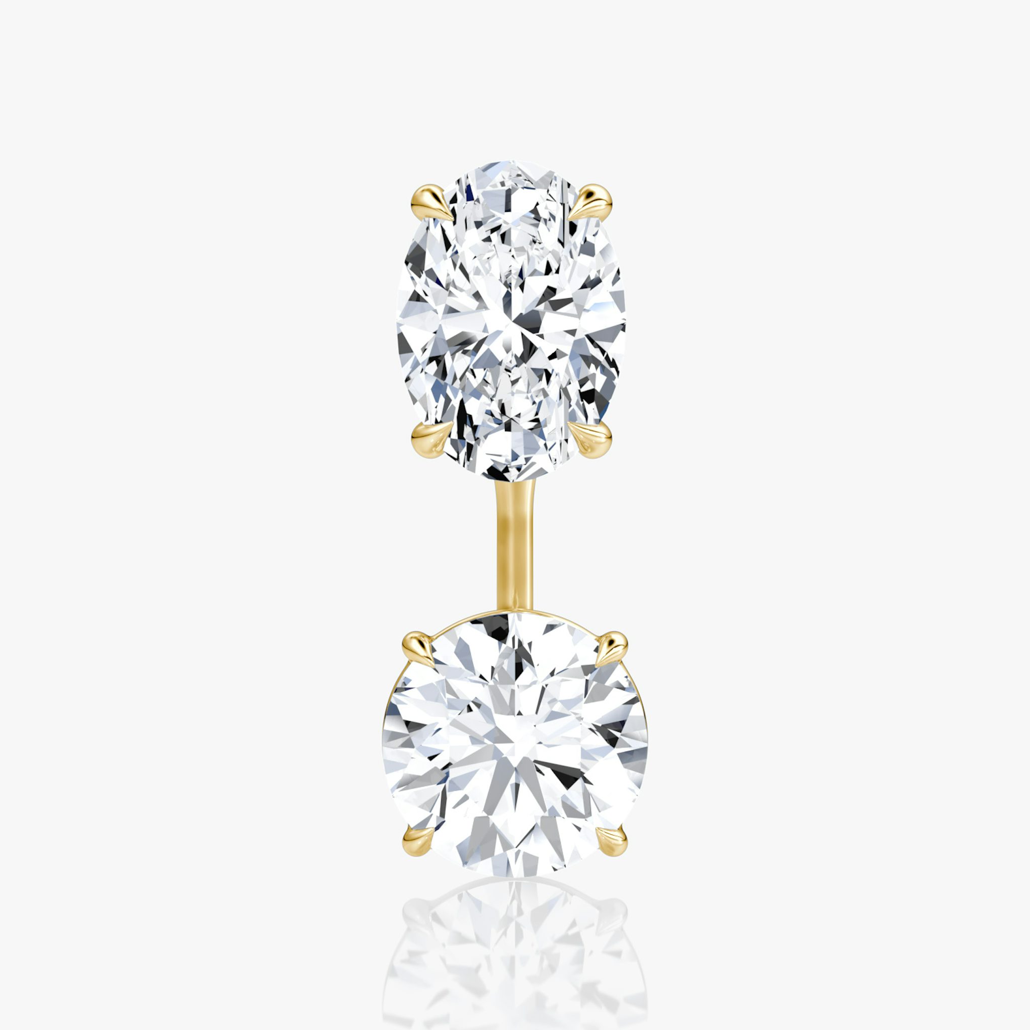 Solitaire Stud & Ear Jacket | 14k | Yellow Gold | bottomDiamondShape: Round Brilliant | topDiamondShape: Oval | caratWeight: 2ct