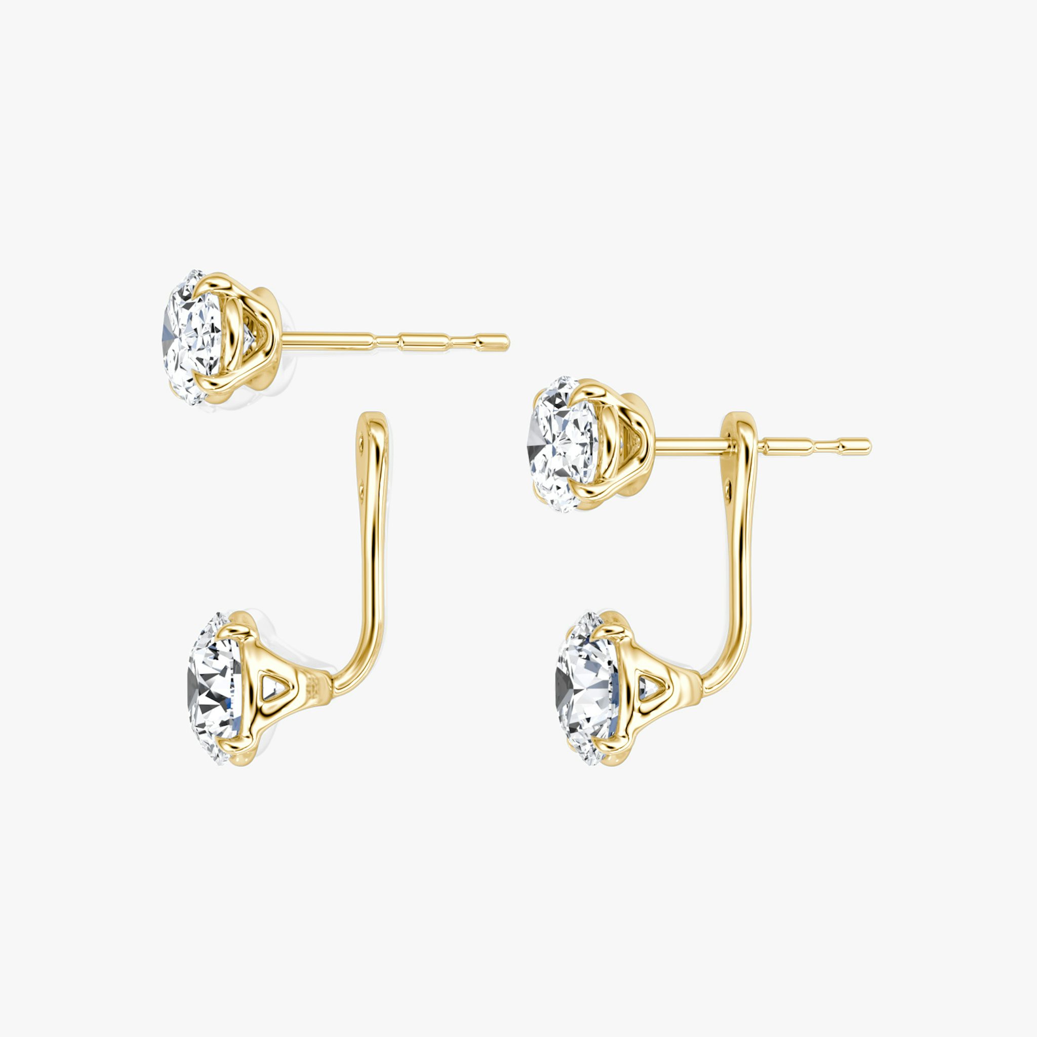 Solitaire Stud & Ear Jacket | 14k | Yellow Gold | bottomDiamondShape: Round Brilliant | topDiamondShape: Oval | caratWeight: 2ct