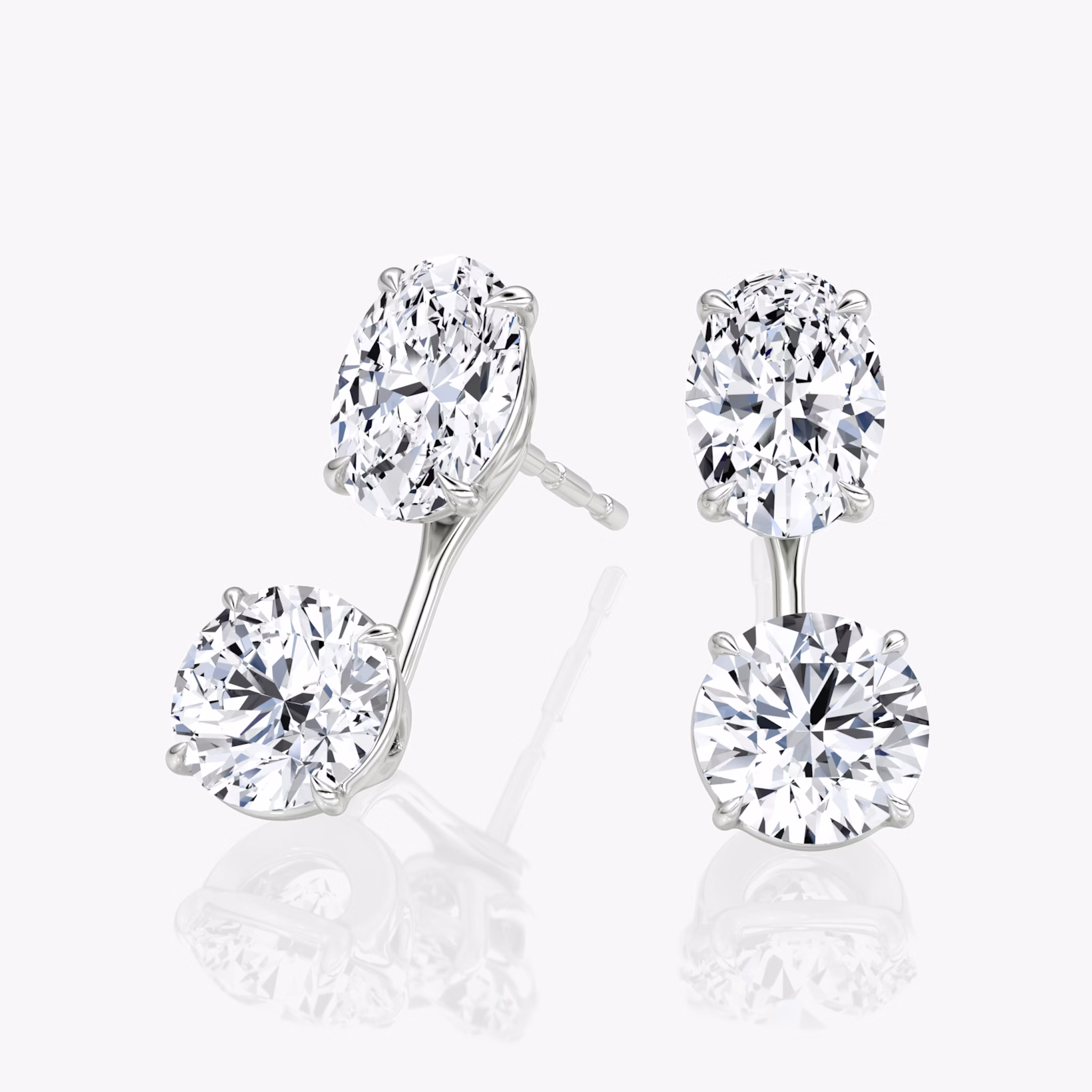 Solitaire Stud & Ear Jacket | 14k | White Gold | bottomDiamondShape: Round Brilliant | topDiamondShape: Oval | caratWeight: 2ct