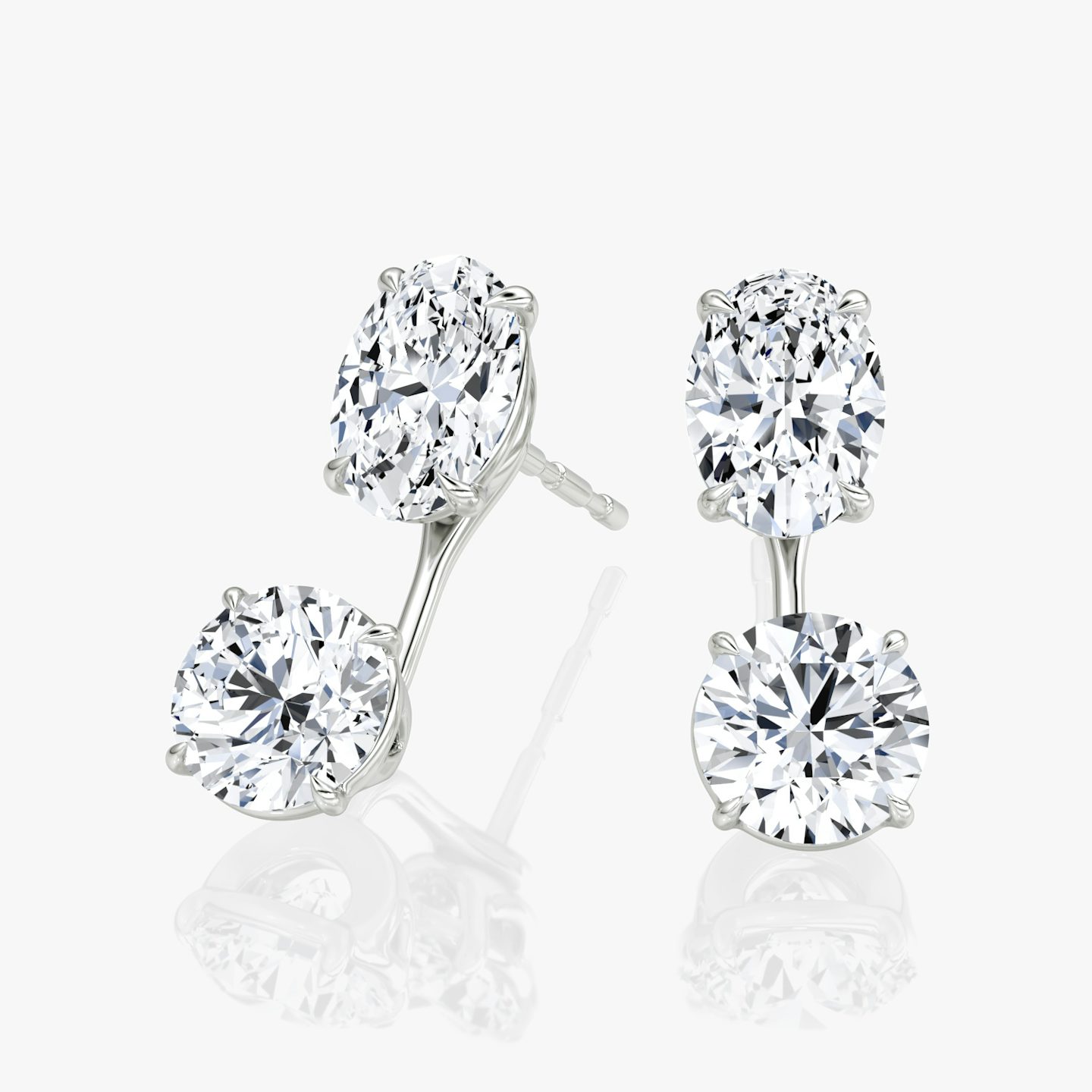 Solitaire Stud & Ear Jacket | 14k | White Gold | bottomDiamondShape: Round Brilliant | topDiamondShape: Oval | caratWeight: 2ct